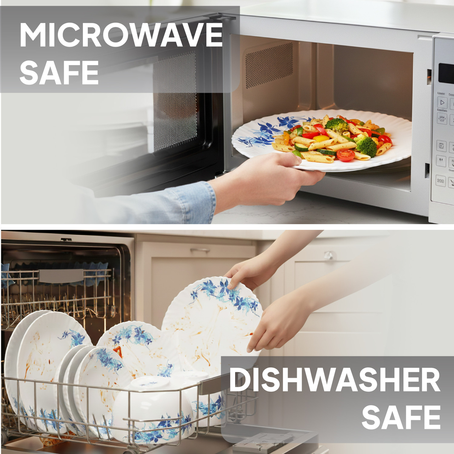 Image of cello Pack of 37 Opalware Dazzle Blue Swirl Scratch Resistant / Light Weight / Smooth Surface Dinner Set (Blue, Microwave Safe)