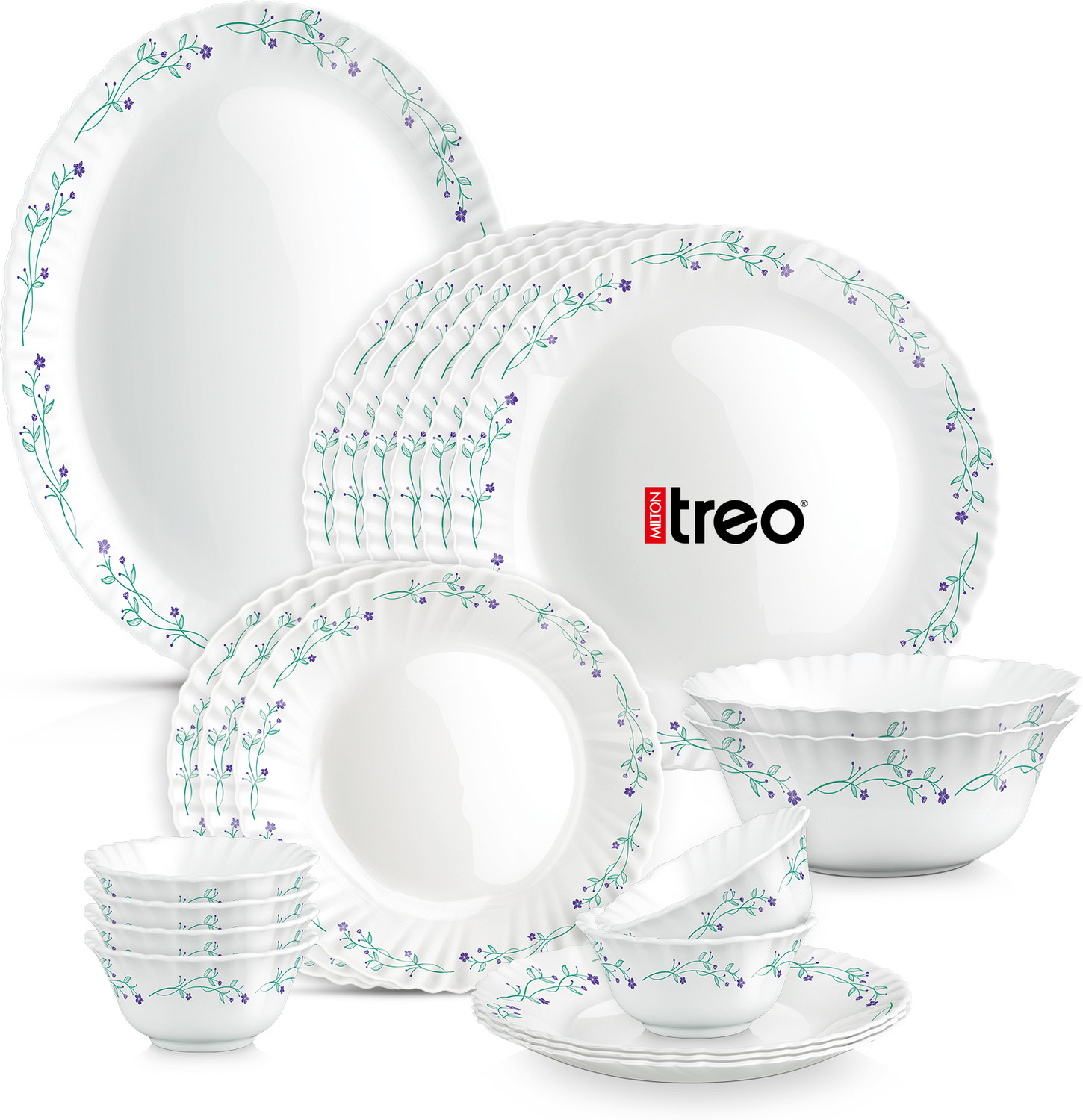 Image of TREO Pack of 21 Opalware Neuma Murel Dinner Set | Serving for 6 | Dishwasher Safe, for Dining & Gifting Dinner Set