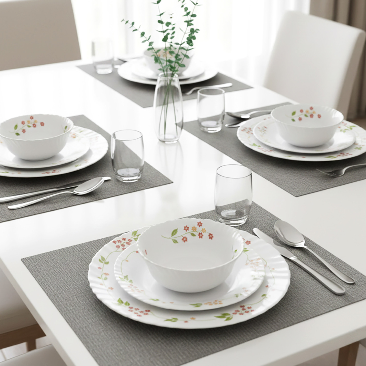 Image of cello Pack of 20 Opalware Dazzle Series Secret Garden Dinner Set | Crockery Set for Daily Use & Gifting Dinner Set