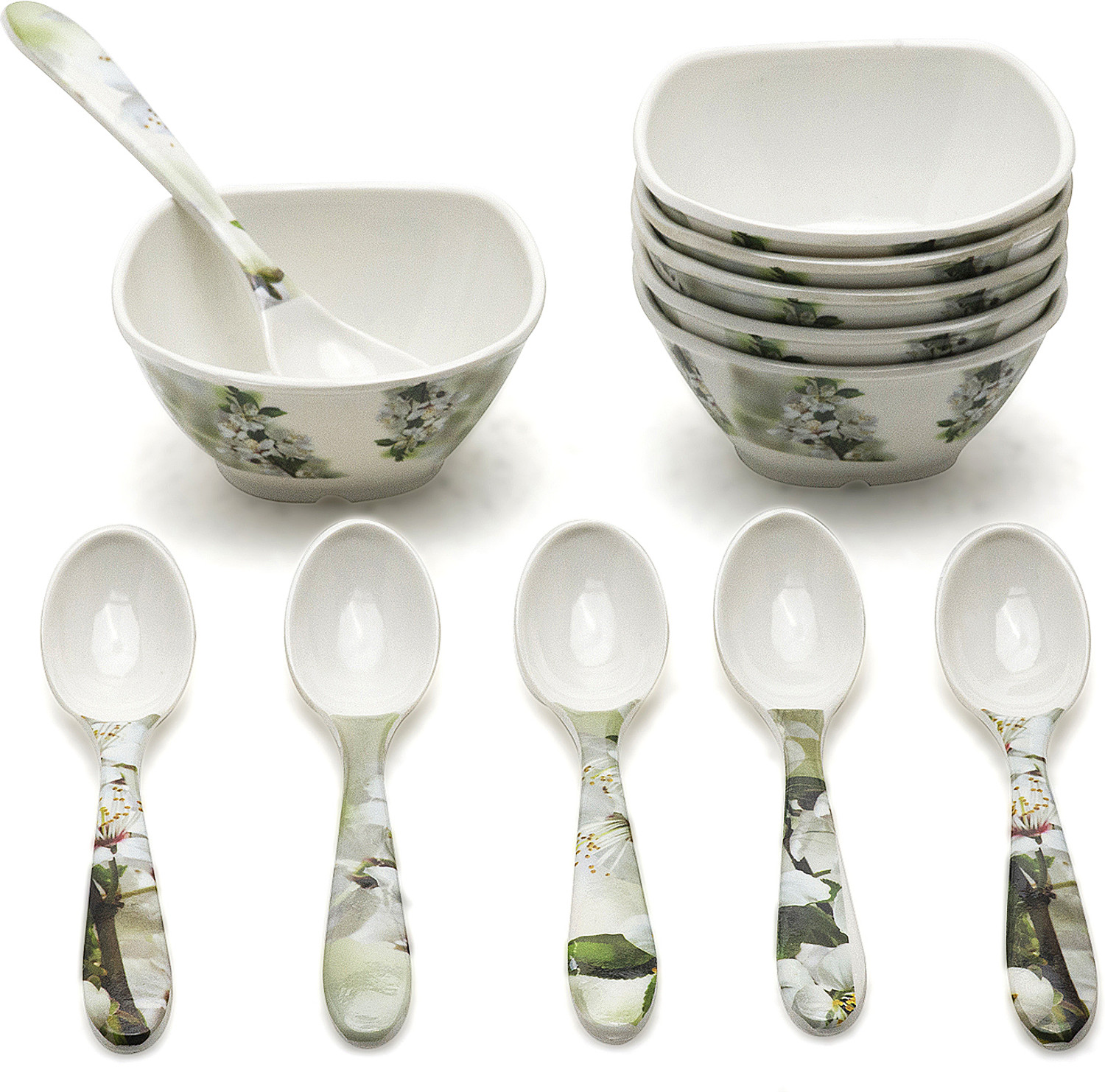 Image of BATANIYA Pack of 40 Melamin Green Floral High Gloss Dinner Set