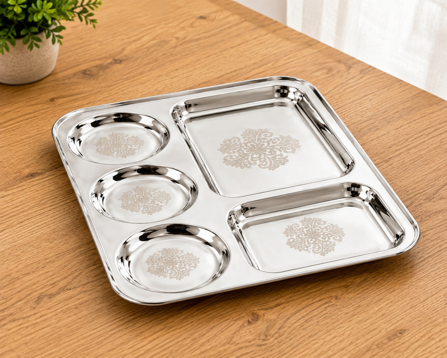 Image of FST first steel Pack of 2 Stainless Steel STEEL BHOJAN THALI Dinner Set