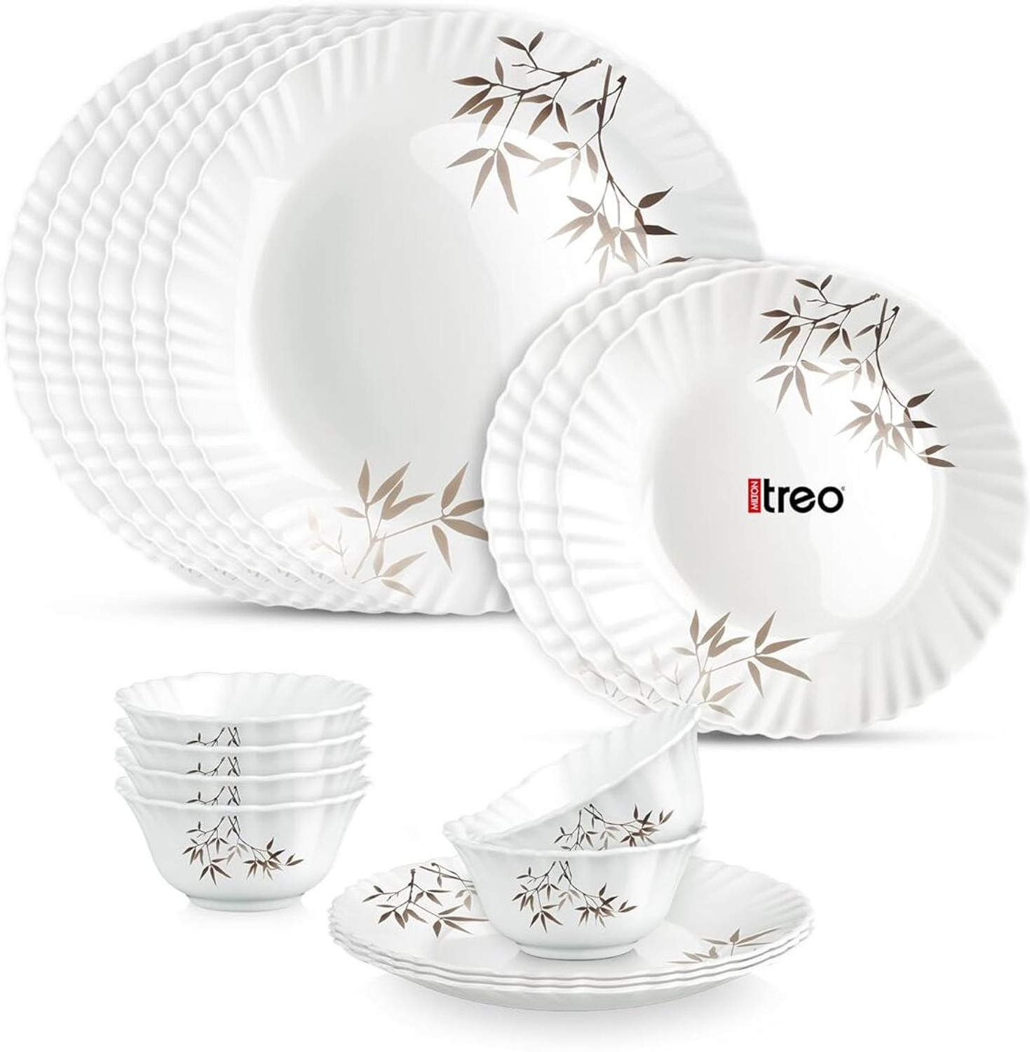 Image of TREO Pack of 18 Opalware Opalware Aurelia Arashi Dinner Set of 18 | Serving for 6 | Dining & Gifting Dinner Set