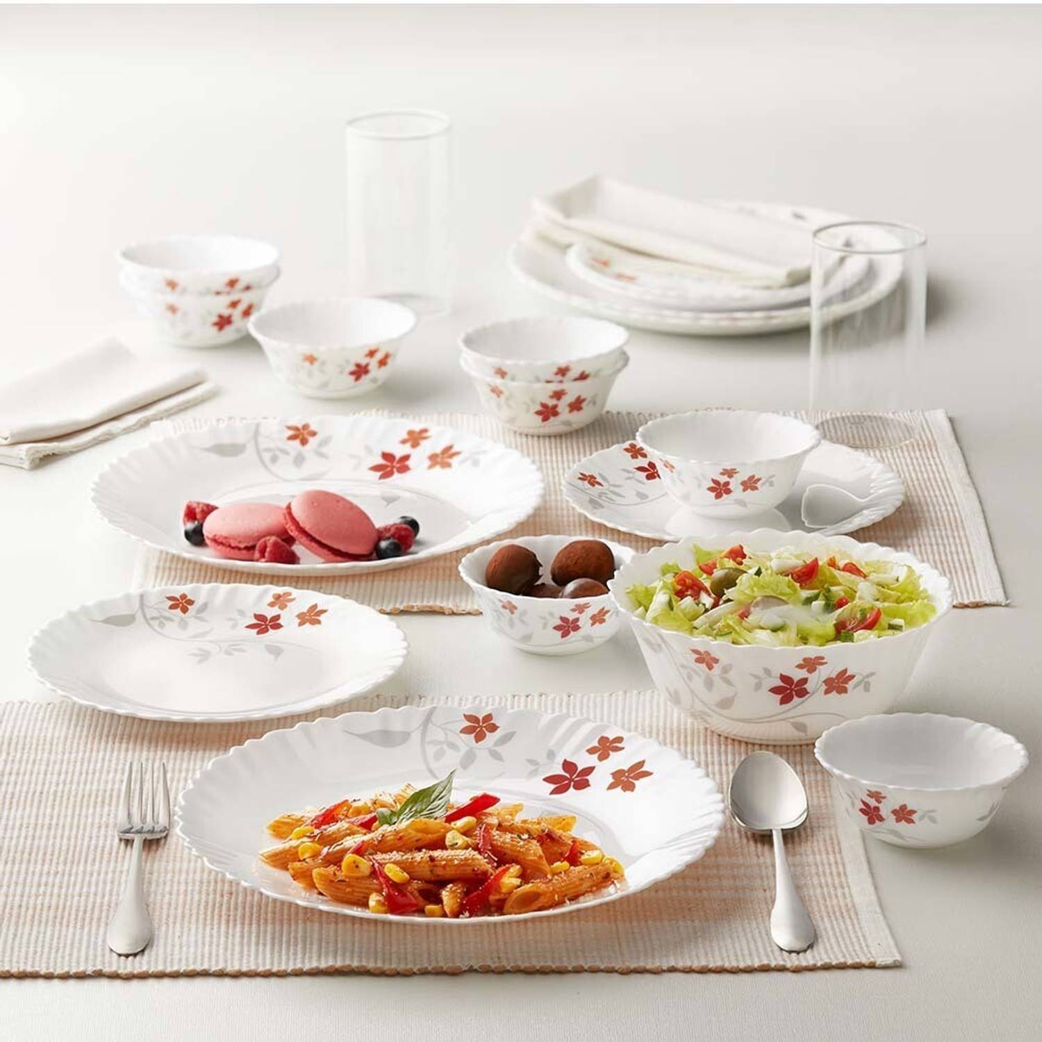Larah by Borosil Pack of 44 Opalware Rosalie Dinner Set Price in
