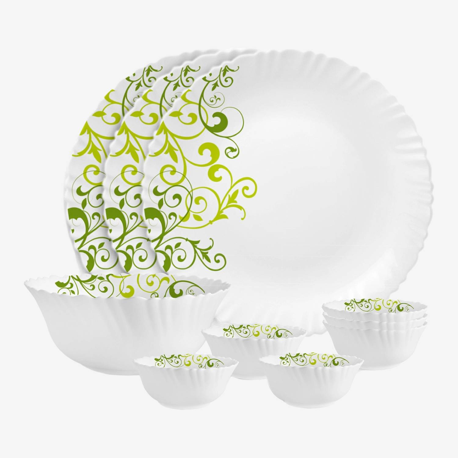 cello Pack of 10 Opalware Dazzle Opalware Oleander Dinner Set | Crockery Set |Green Dinner Set