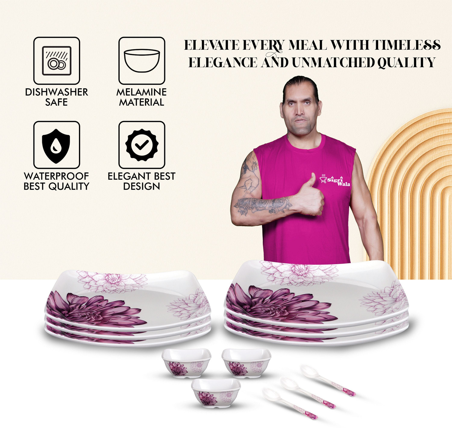 Image of Sigri-wala Pack of 12 Melamin Dinner Set