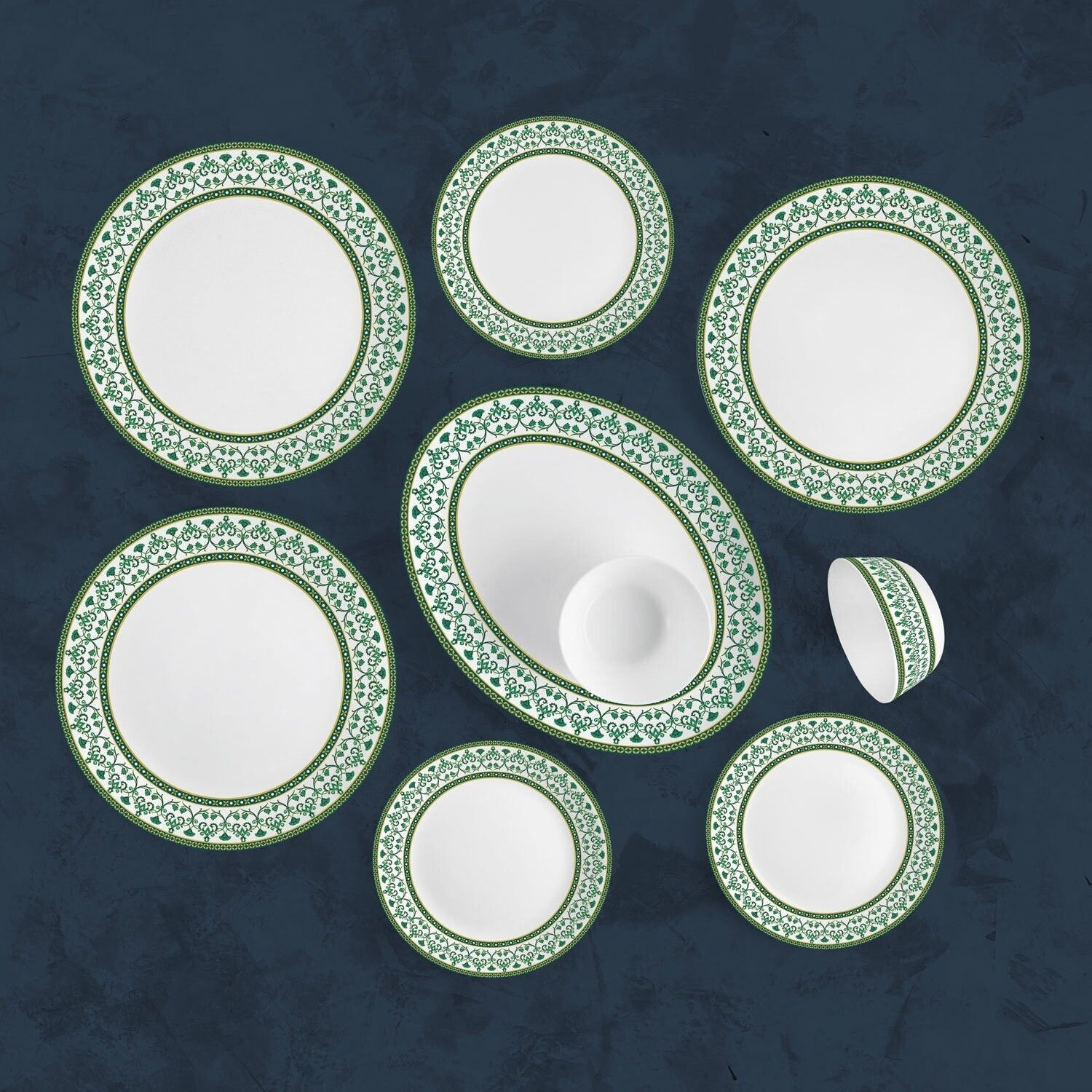 Image of cello Pack of 33 Opalware Solitaire Series Verde 33 pcs Dinner Set