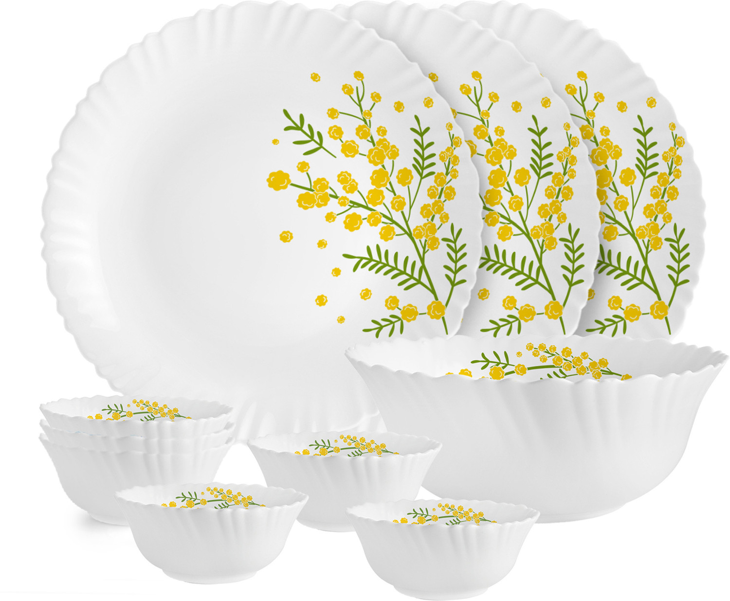 Image of cello Pack of 10 Opalware Dazzle Series Girasol Crockery Set | Dishwasher Safe | Light-Weight Dinner Set (Yellow, Green, Microwave Safe)