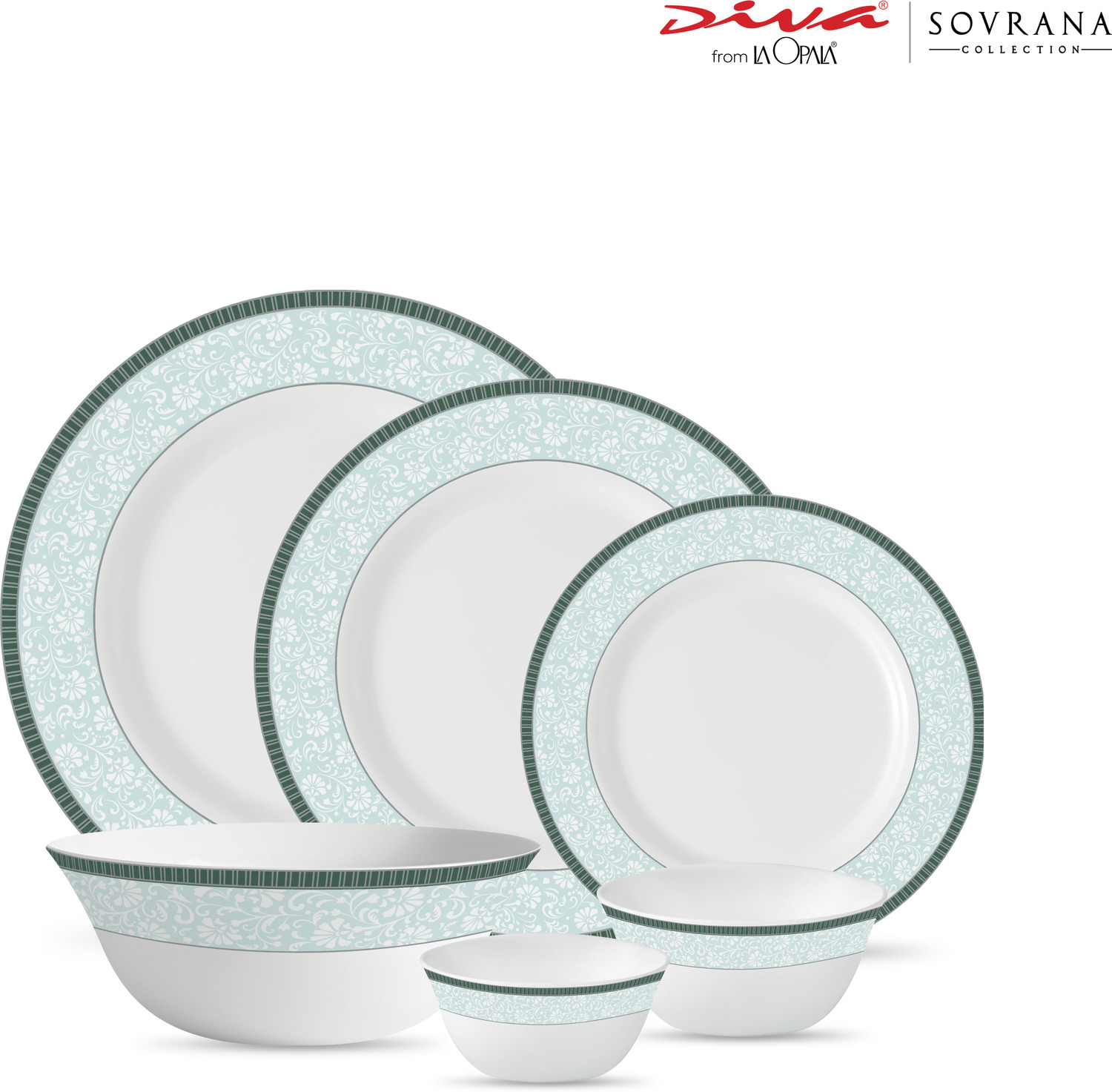 Image of LAOPALA Pack of 33 Opalware Sovrana Collection Amaya Blue Dinner Set
