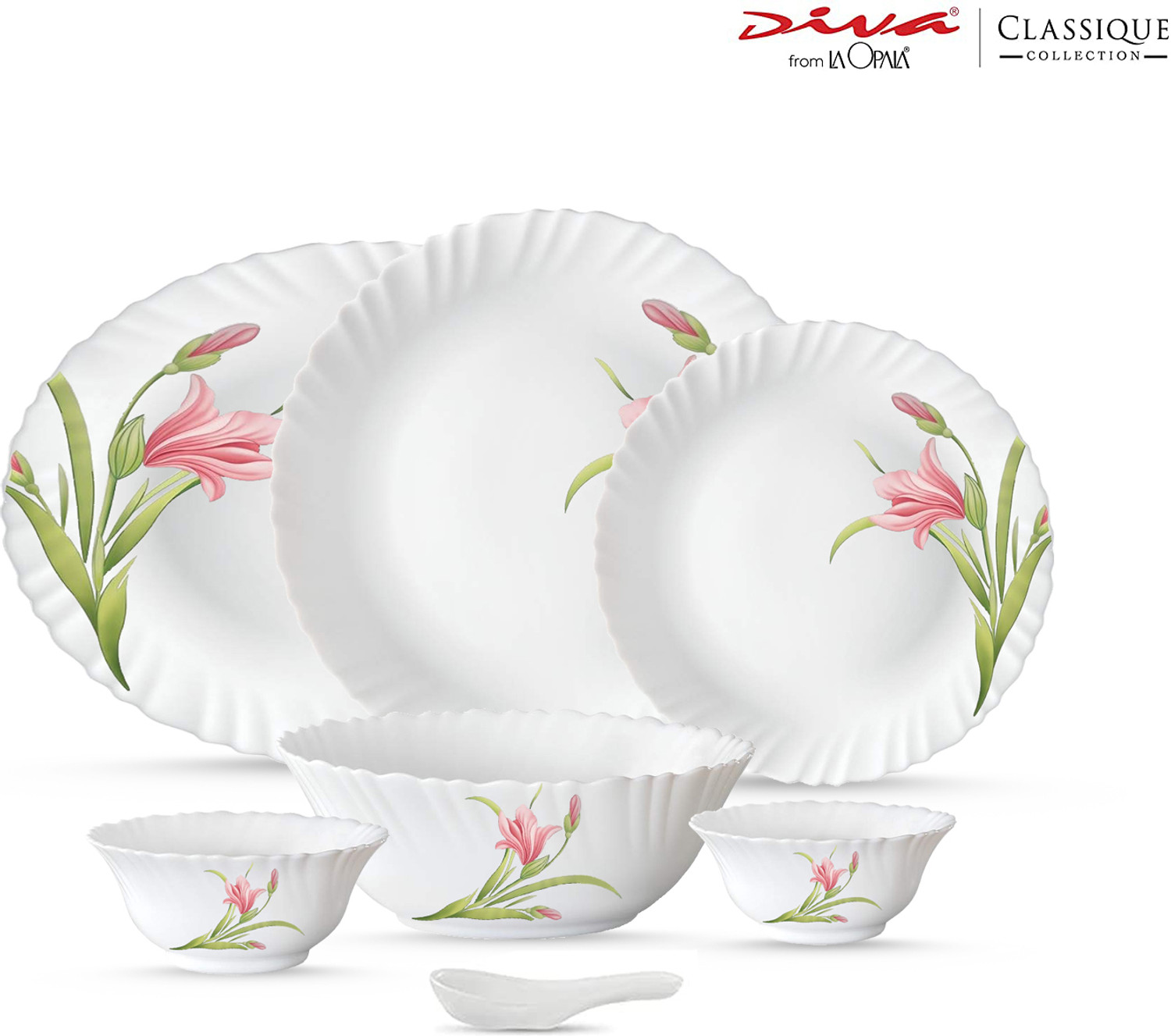 Image of LAOPALA Pack of 33 Opalware Diva Classique Flaming Red super light & White, 100% Hygienic & Dishwasher safe Dinner Set