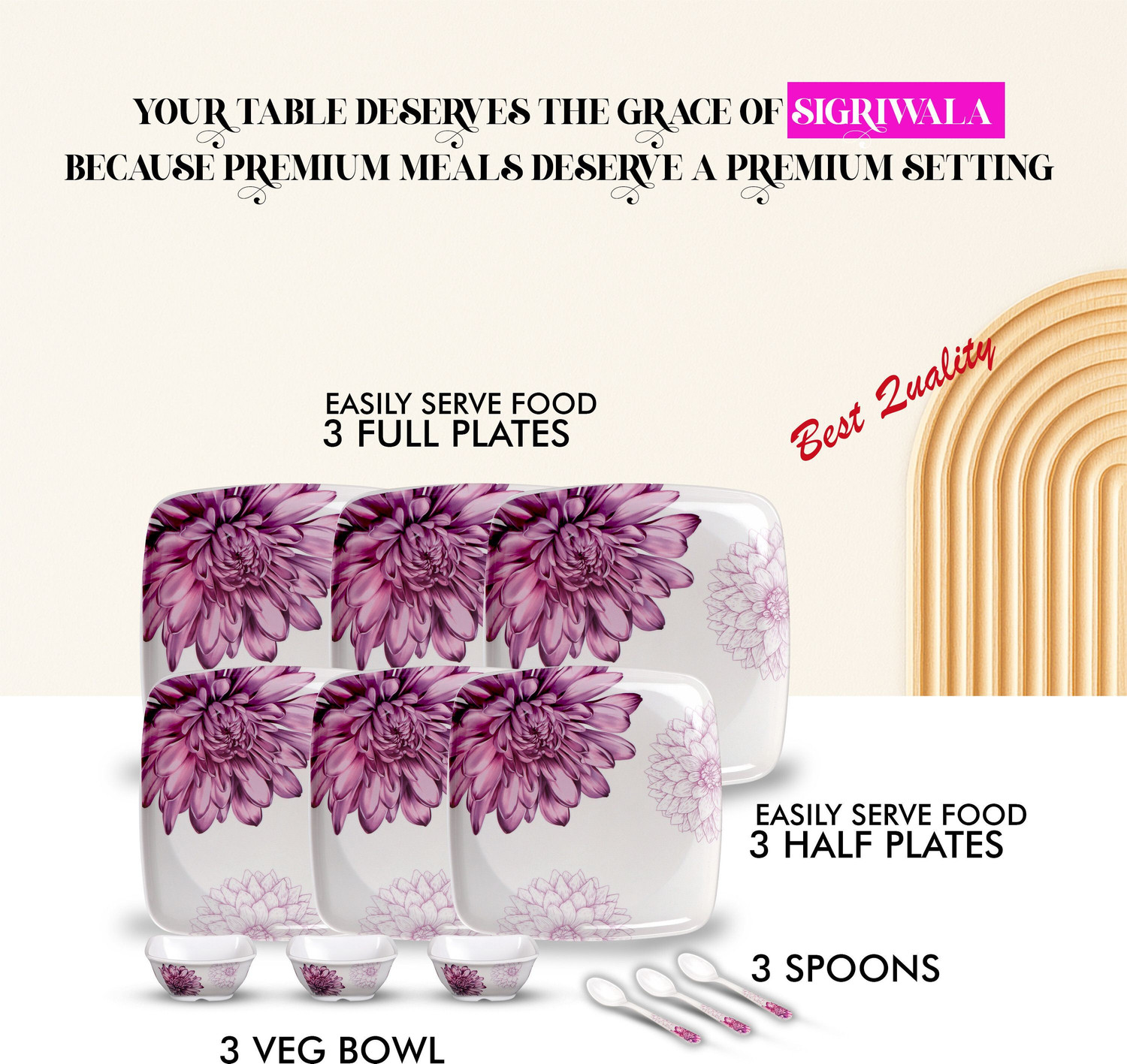 Image of Sigri-wala Pack of 12 Melamin Dinner Set