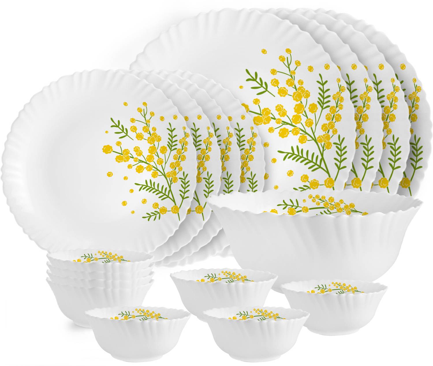 cello Pack of 17 Opalware Dazzle Series Girasol Crockery Set | Dishwasher Safe | Light-Weight Dinner Set