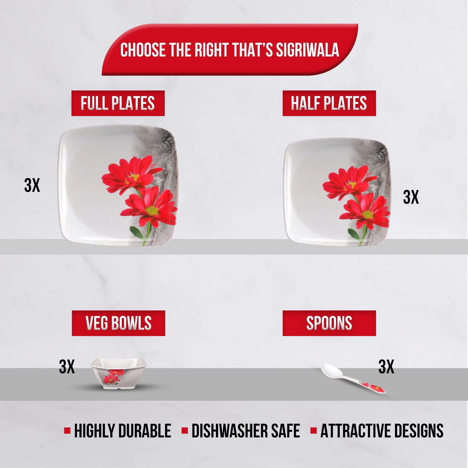 Image of Sigri-wala Pack of 12 Melamin Dinner Set