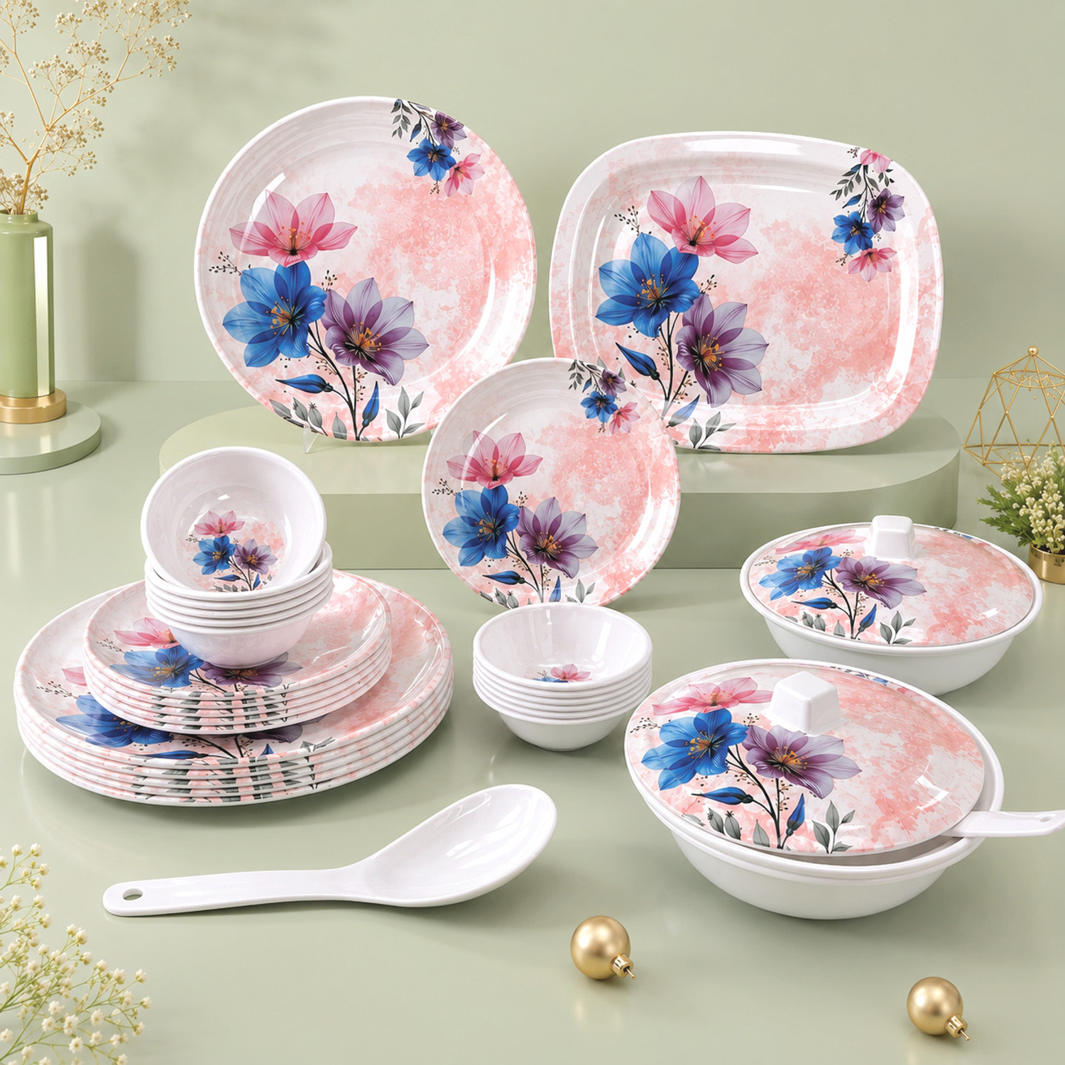 Image of WCSE Pack of 32 Melamin present City Gold 100% Food grade and Dishwasher Safe|Stain resistant Dinner Set