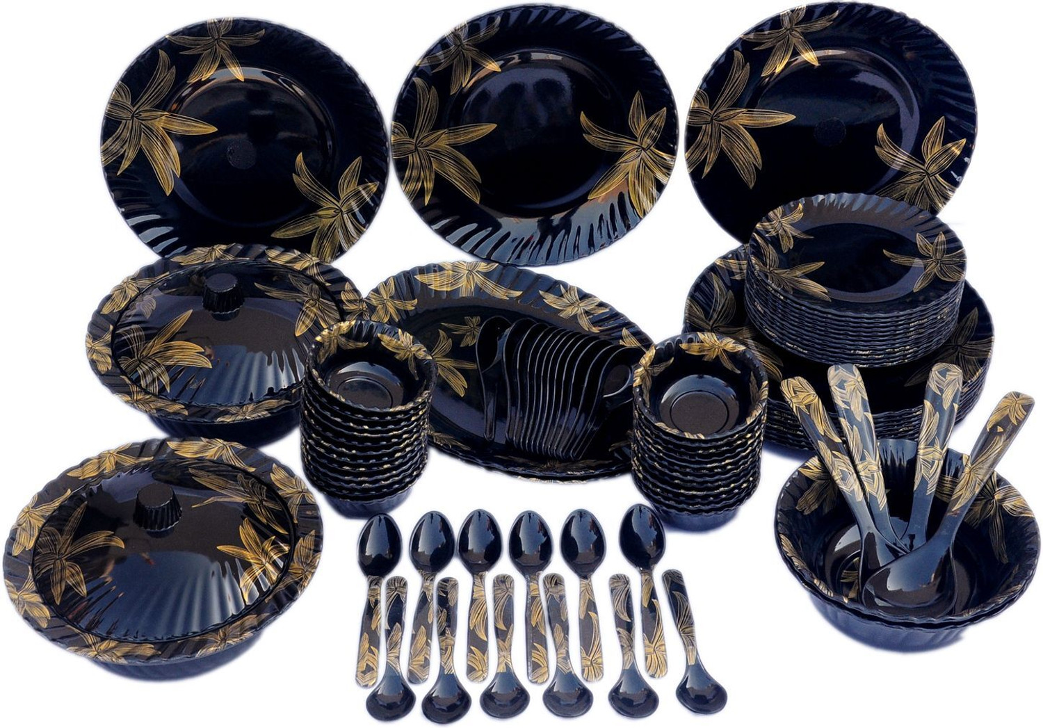 Image of Radhe Crockery Pack of 84 Melamin Dinner Set (Black)