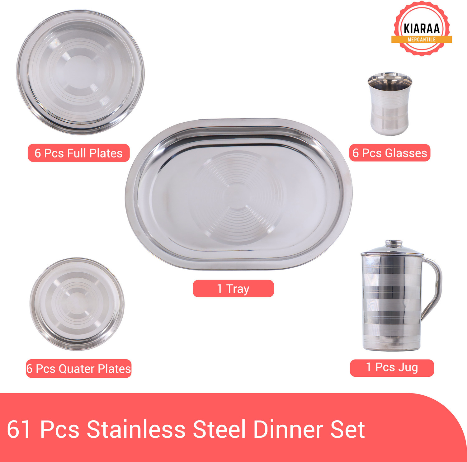 Image of KIARAA Pack of 61 Stainless Steel KIARAA Dinner Set