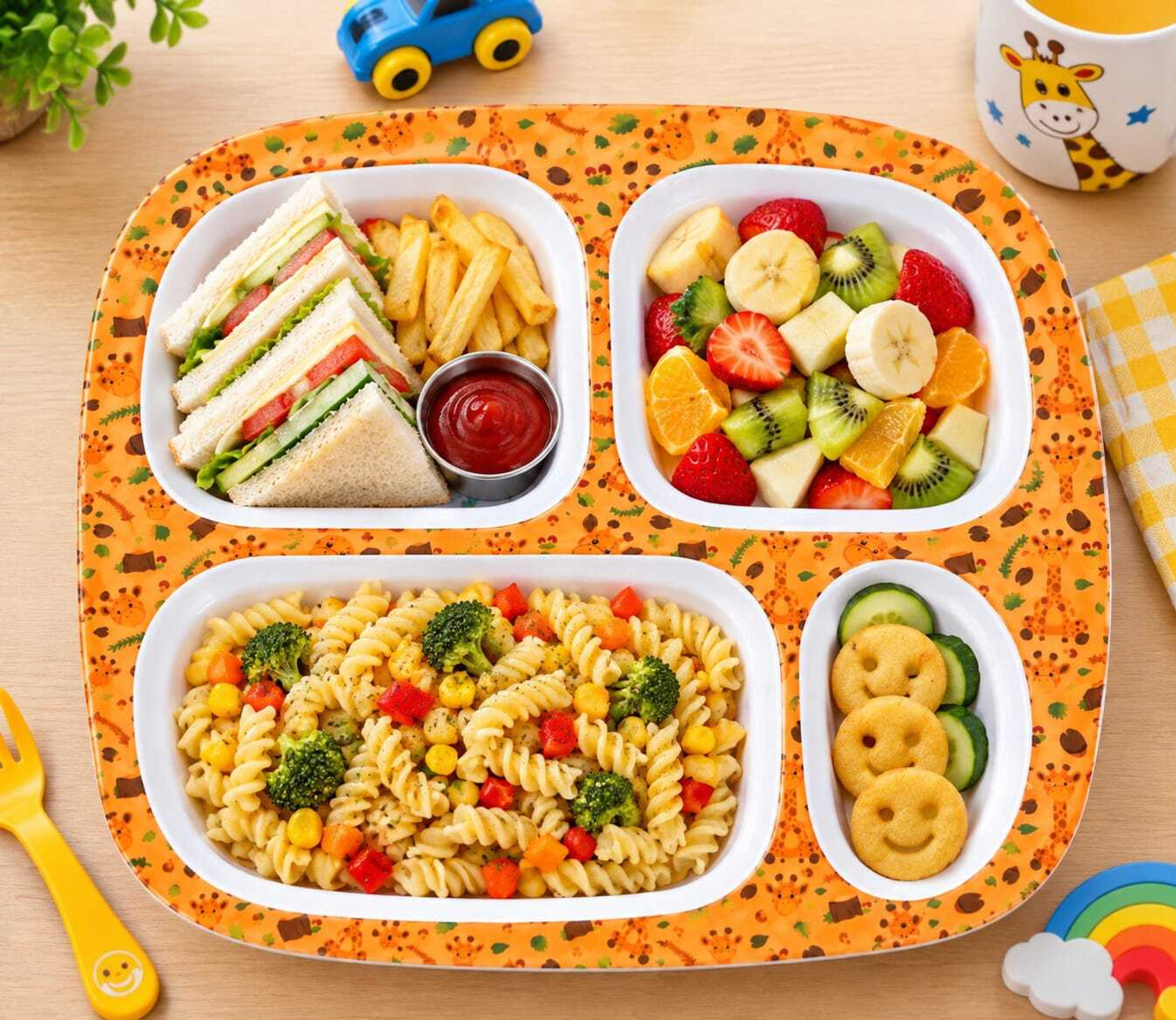 Image of royalkitchen Melamin CARTOON PRINTED KIDS DINNER PLATE 4 SECTION Dinner Set