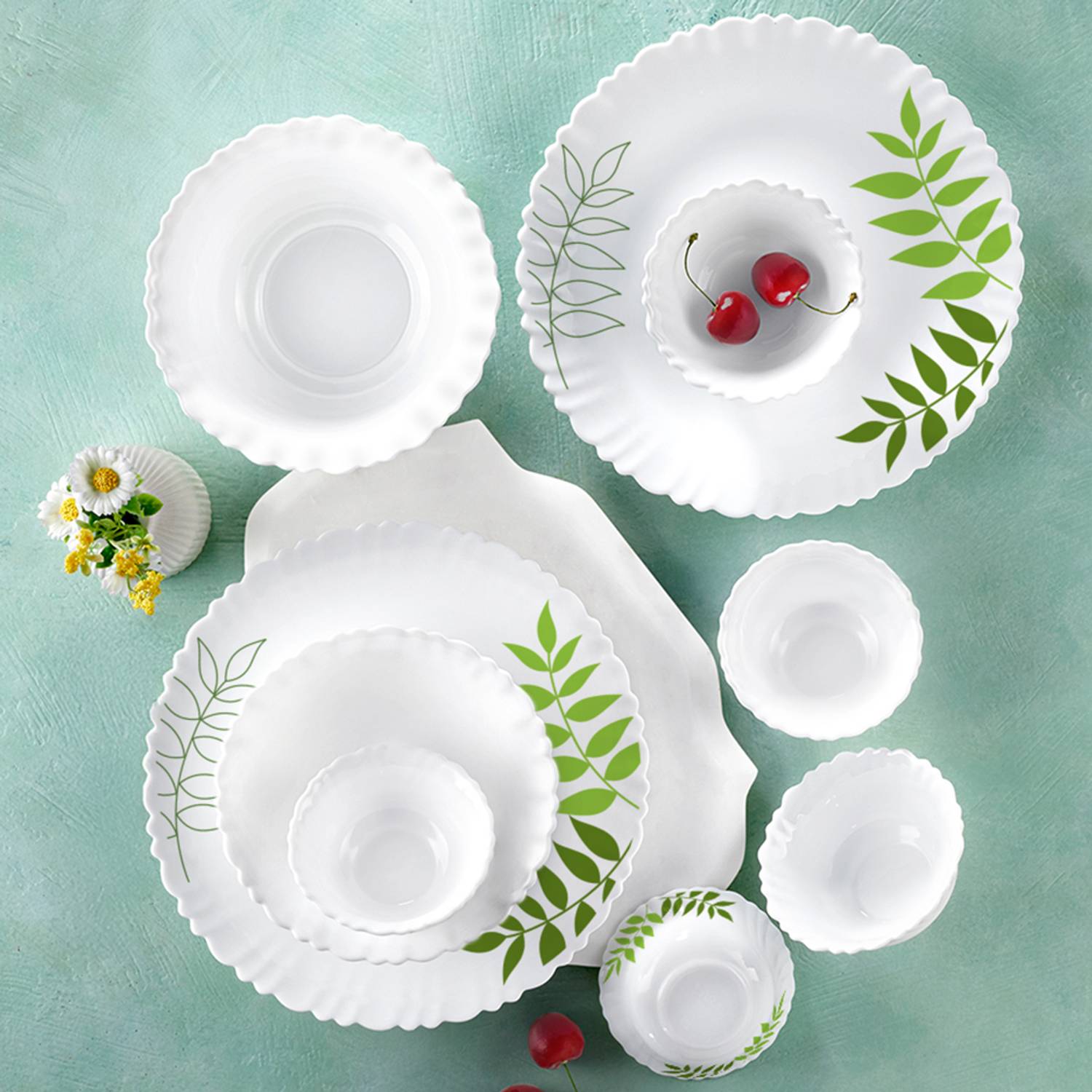 Larah by Borosil Pack of 34 Opalware Dinner Set