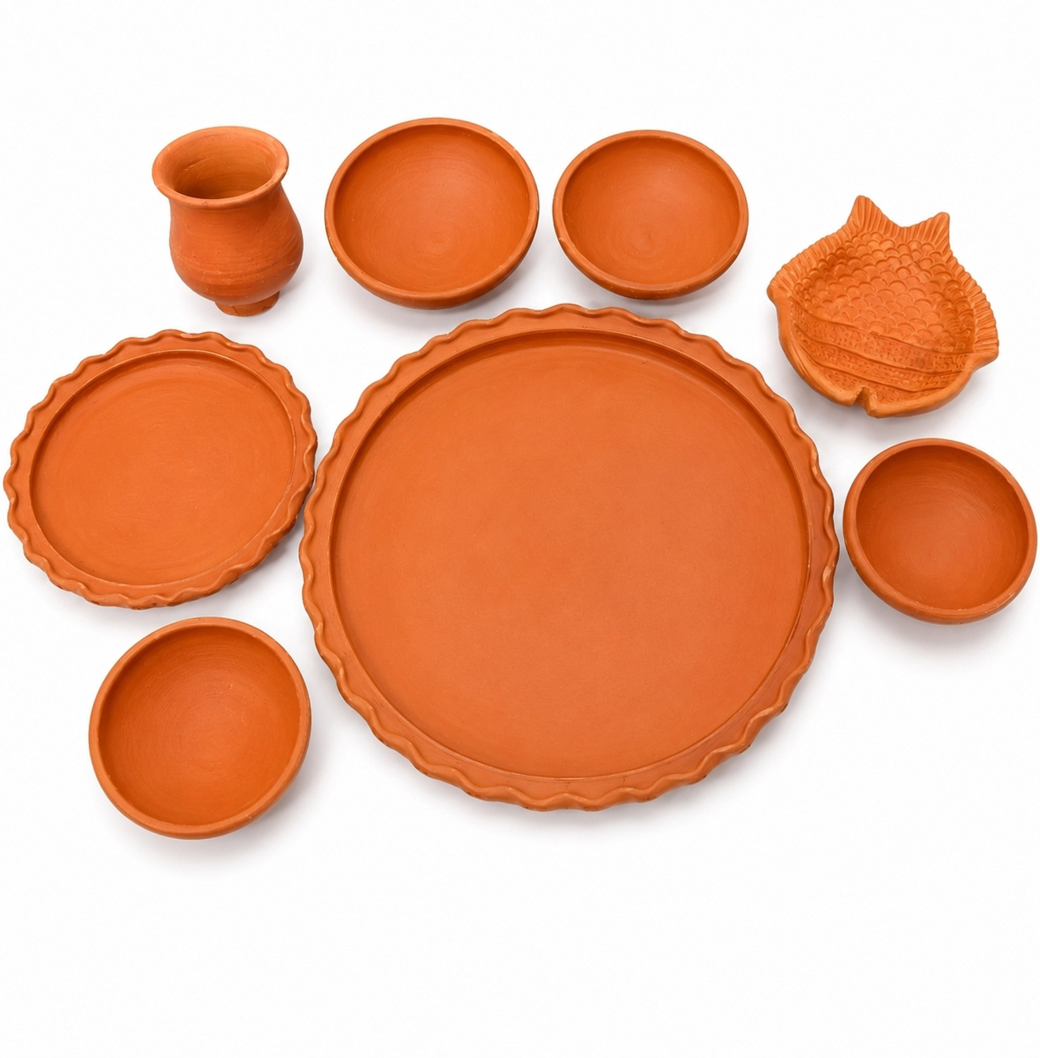 Image of KUNDU ENTERPRISE Pack of 8 Earthenware, Terracotta Matir thalar & terracotta dinnerset Dinner Set