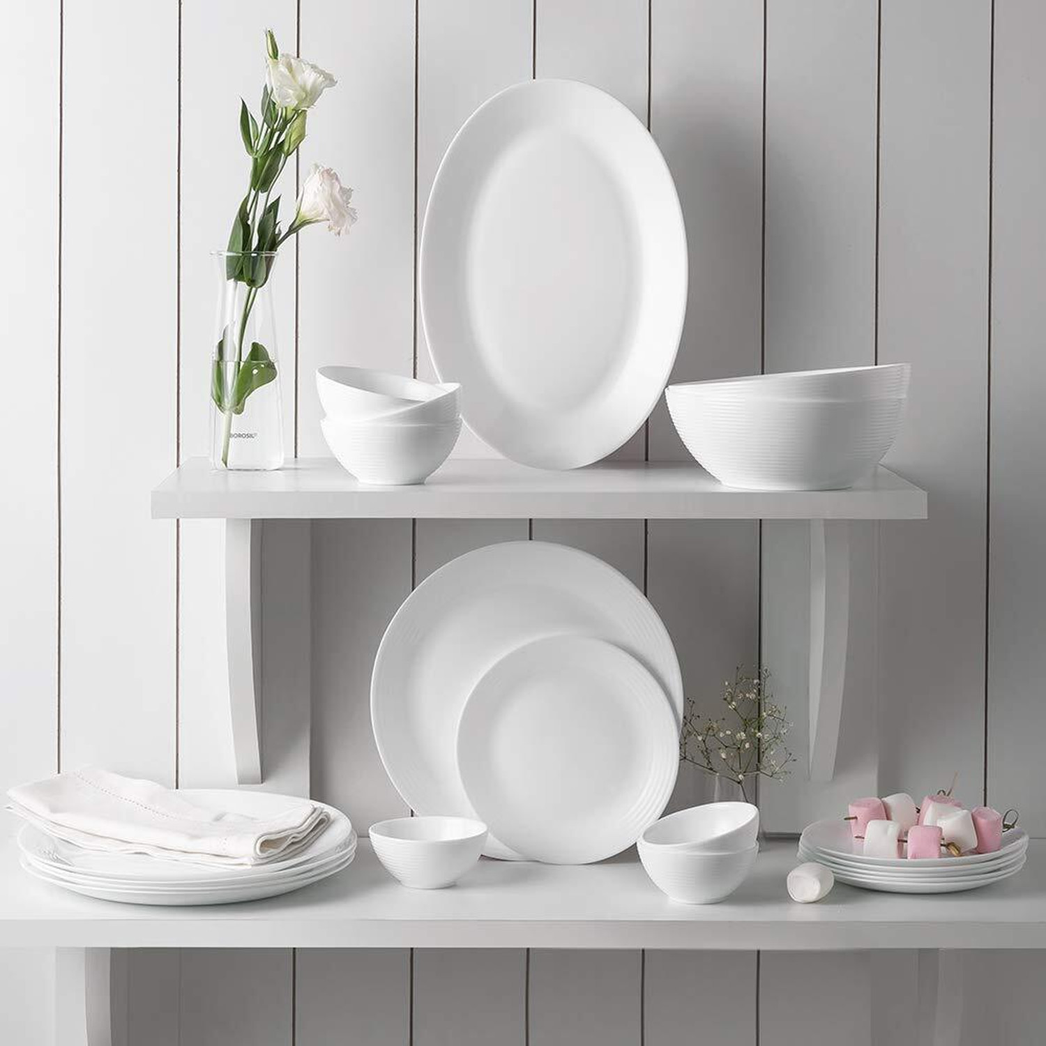 Image of BOROSIL Pack of 19 Opalware lightweight, yet extra strong, rough usage without chipping or scratching Dinner Set