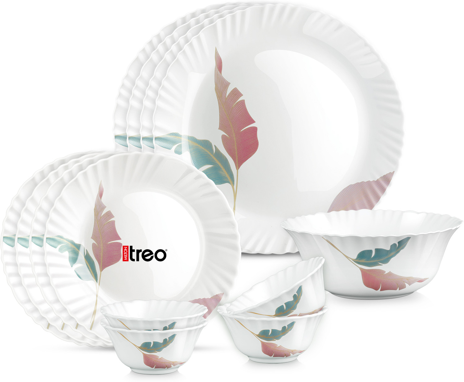 Image of TREO Pack of 13 Opalware Dinner Set | Serving for 4 | Dishwasher Safe, for Dining & Gifting Dinner Set