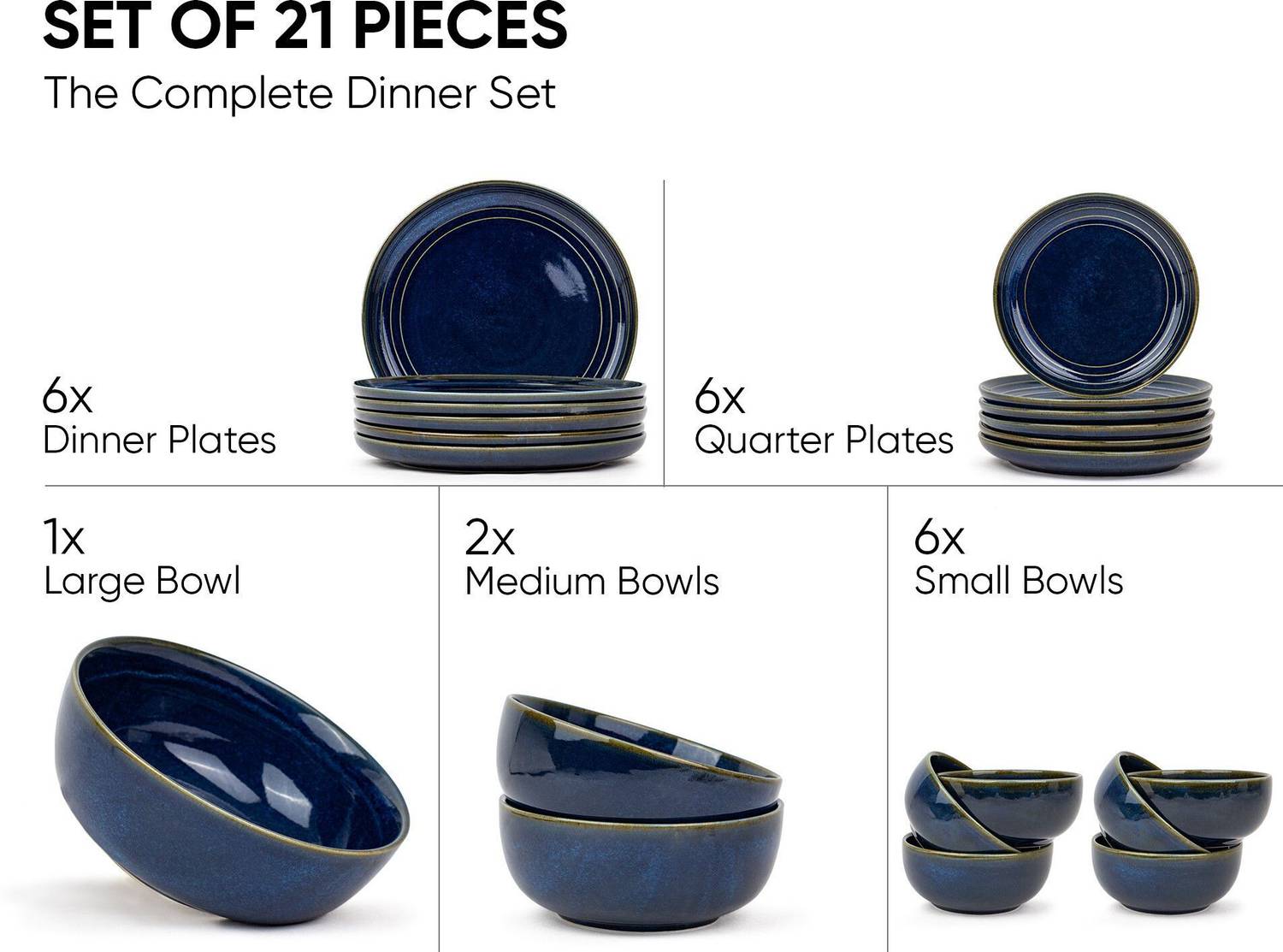 Shay 21-Piece Ceramic Dinner Set, Blue Pack of 21 - Image 3
