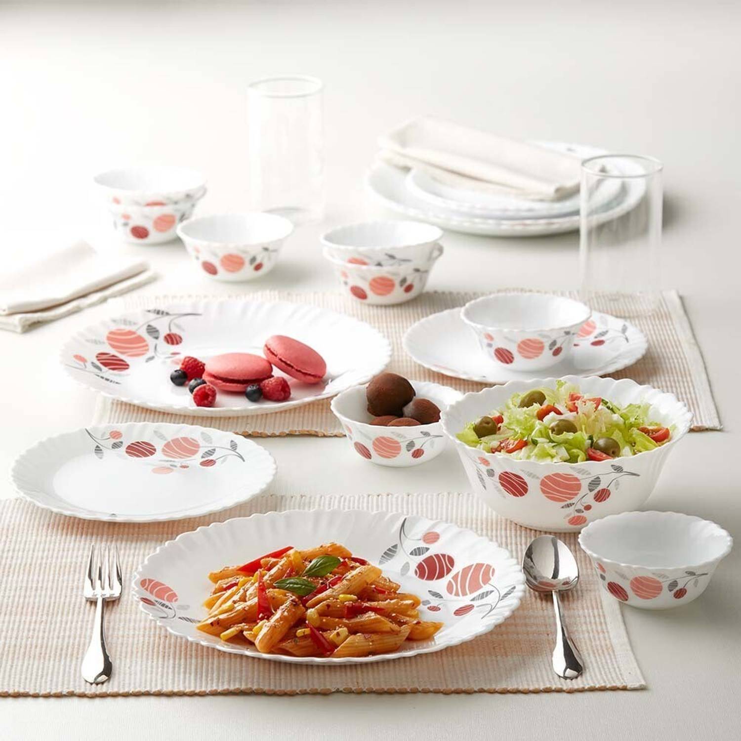 Larah by Borosil Pack of 44 Opalware Dahlia Galaxy Crockery Set