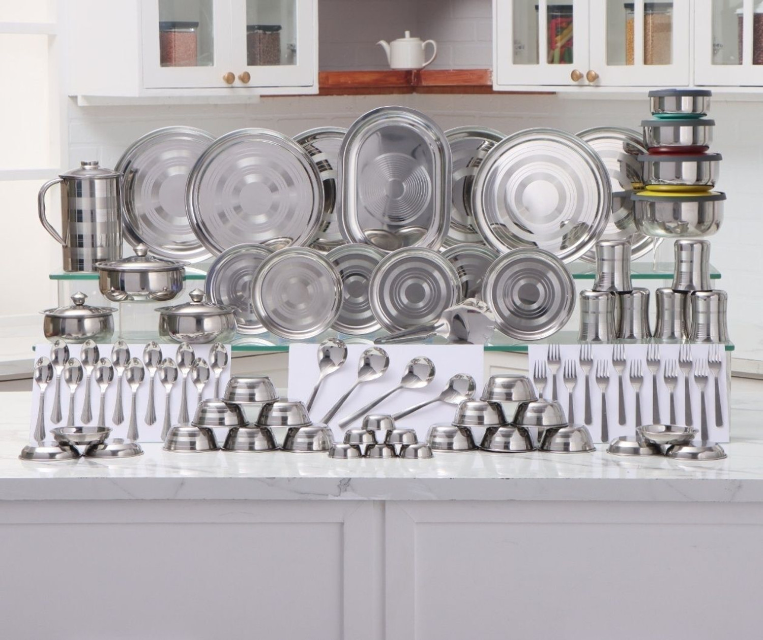 Image of Flipkart SmartBuy Pack of 70 Stainless Steel Flipkart SmartBuy Dinner Set