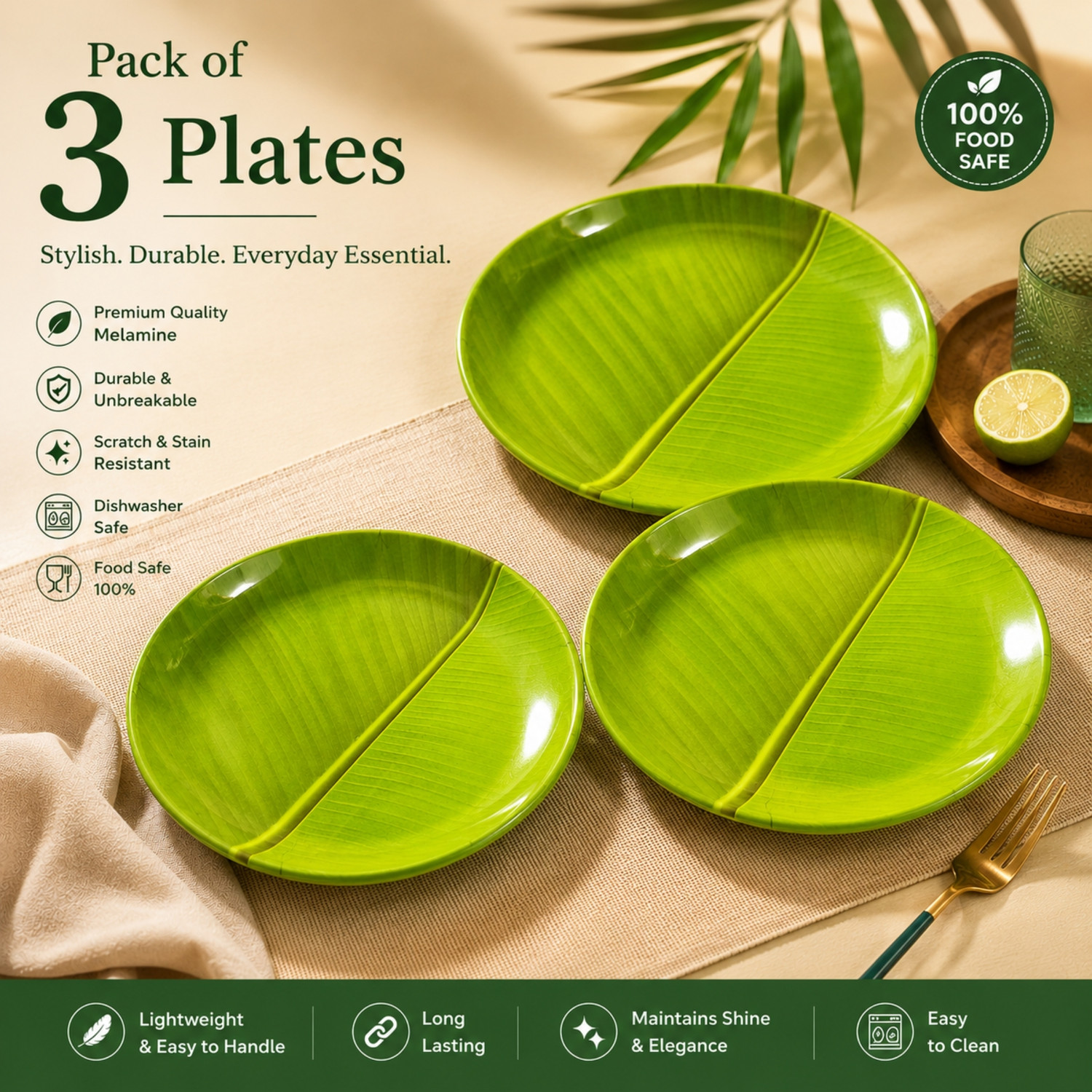 Image of Noman Banana Leaf Dinner Serving Melamine Platter Plate Dinner Plate