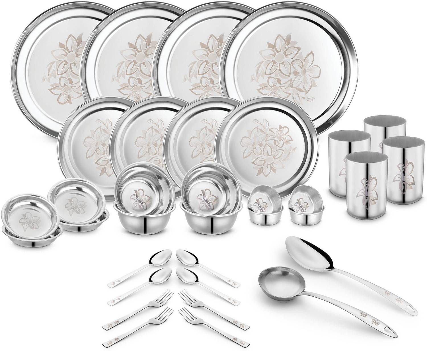 Classic Essentials Pack of 42 Stainless Steel Dinner Set|Serves 4 People|Heavy Gauge|Kitchen Set|Permanent Laser-Glory Dinner Set — Kitchen Tools & Gadgets