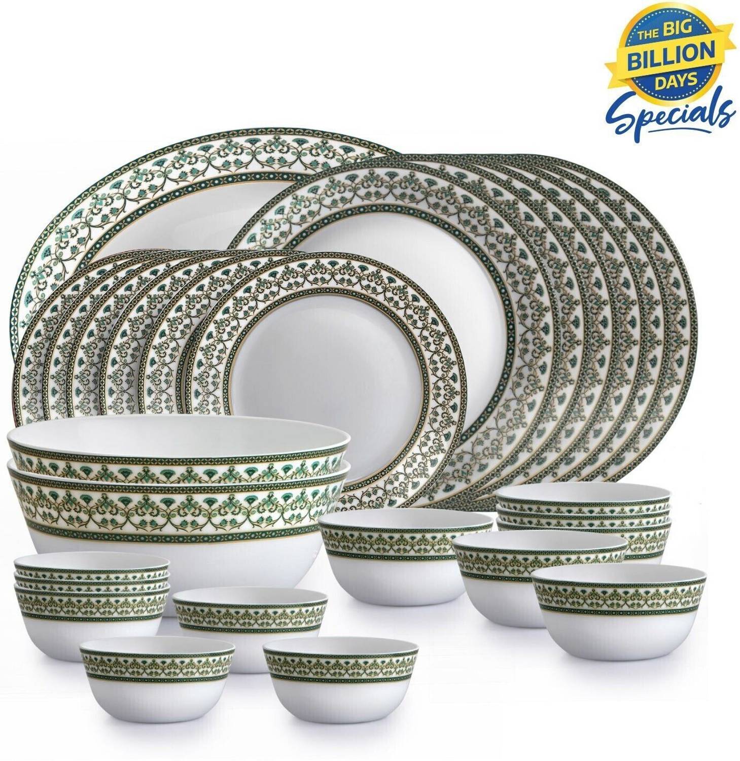 cello Pack of 27 Opalware Amitabh Bachchan Solitaire Series Verde | Crockery Set | Plate and Bowl Dinner Set