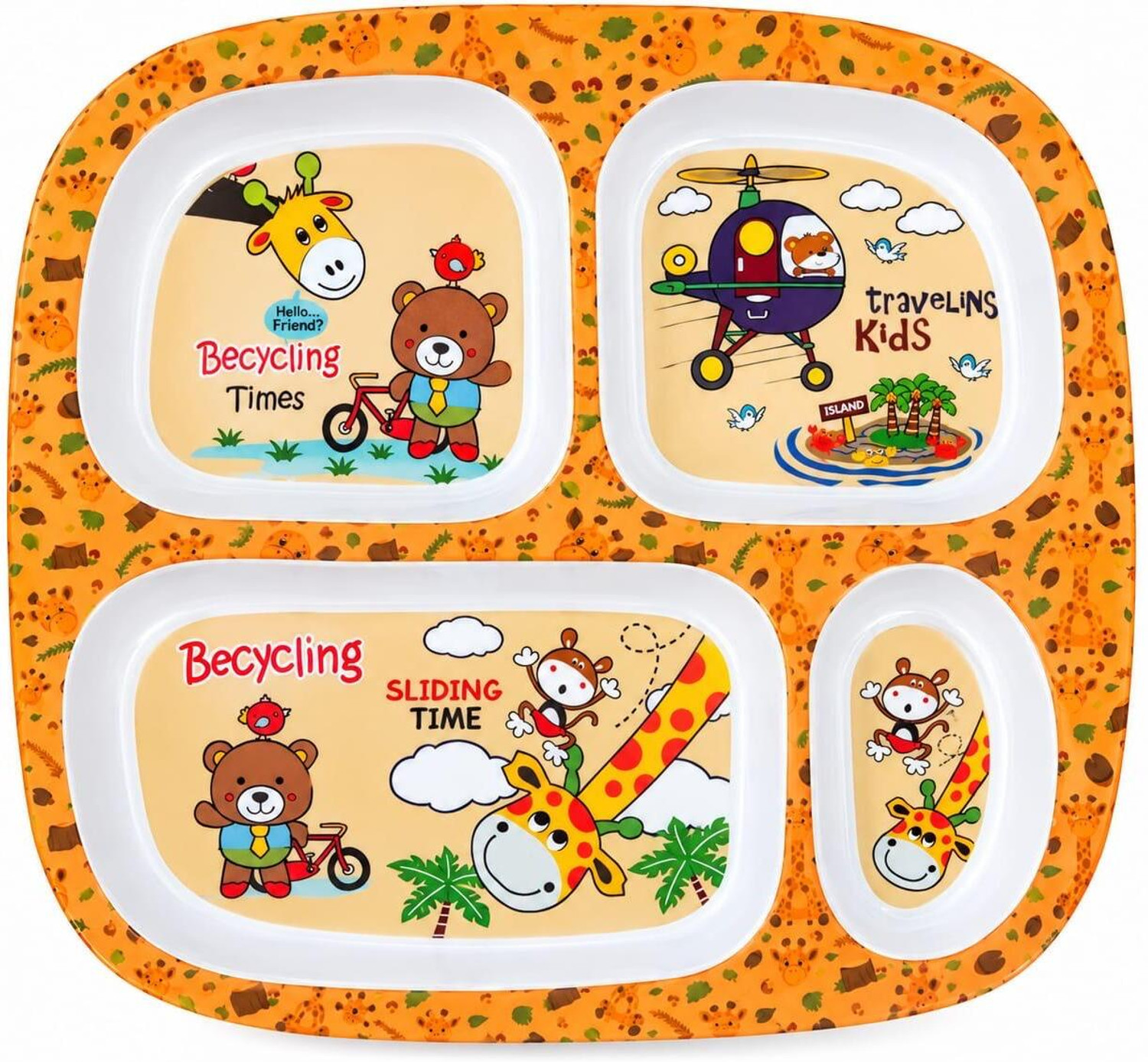 Image of royalkitchen Melamin CARTOON PRINTED KIDS DINNER PLATE 4 SECTION Dinner Set