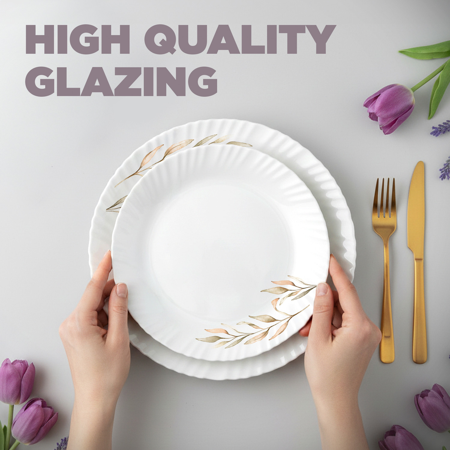 Image of TREO Pack of 6 Opalware Opalware Neuma Selene Dinner Set of 6, Serving for 2, Microwave Safe, White Dinner Set