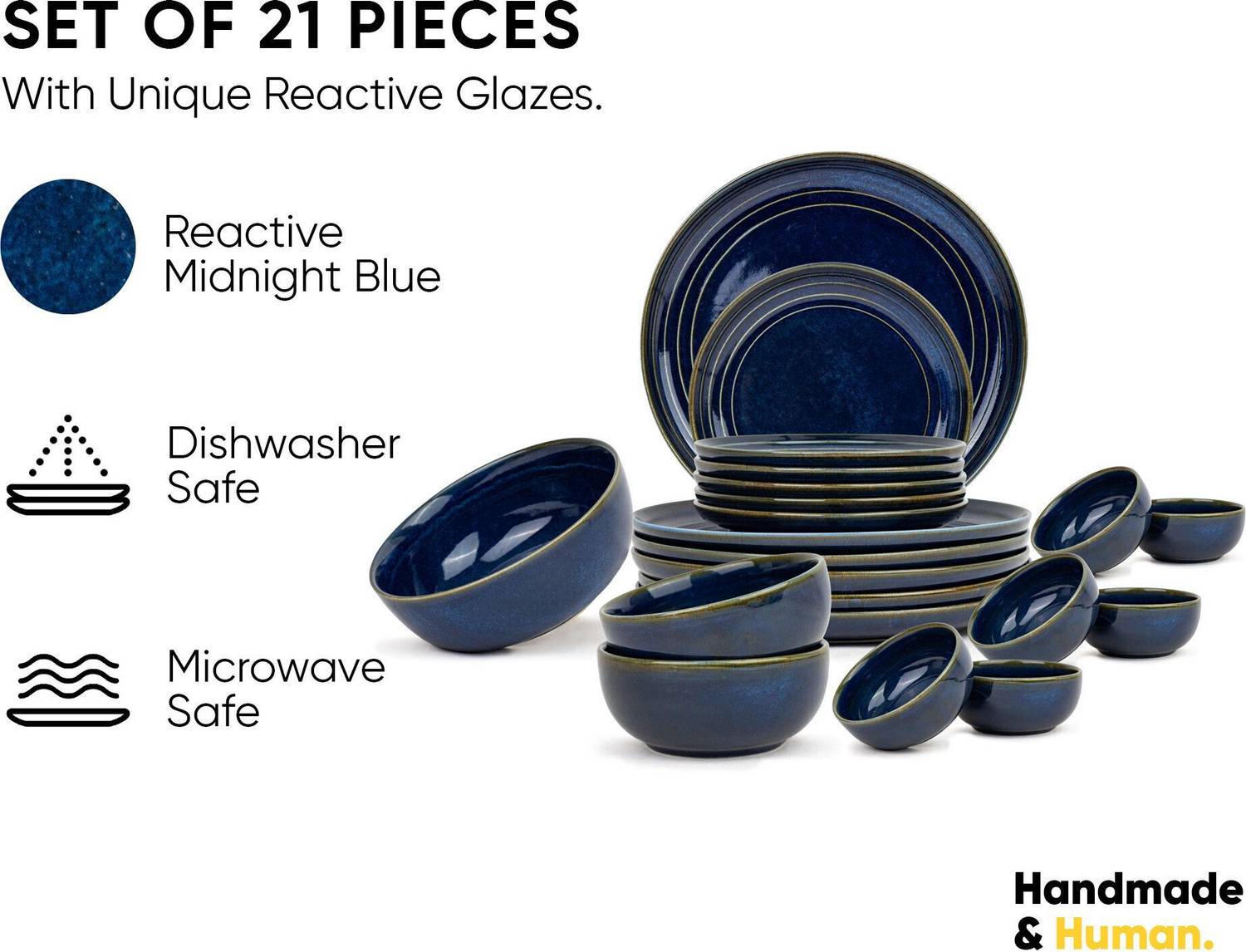 Shay 21-Piece Ceramic Dinner Set, Blue Pack of 21 - Image 2