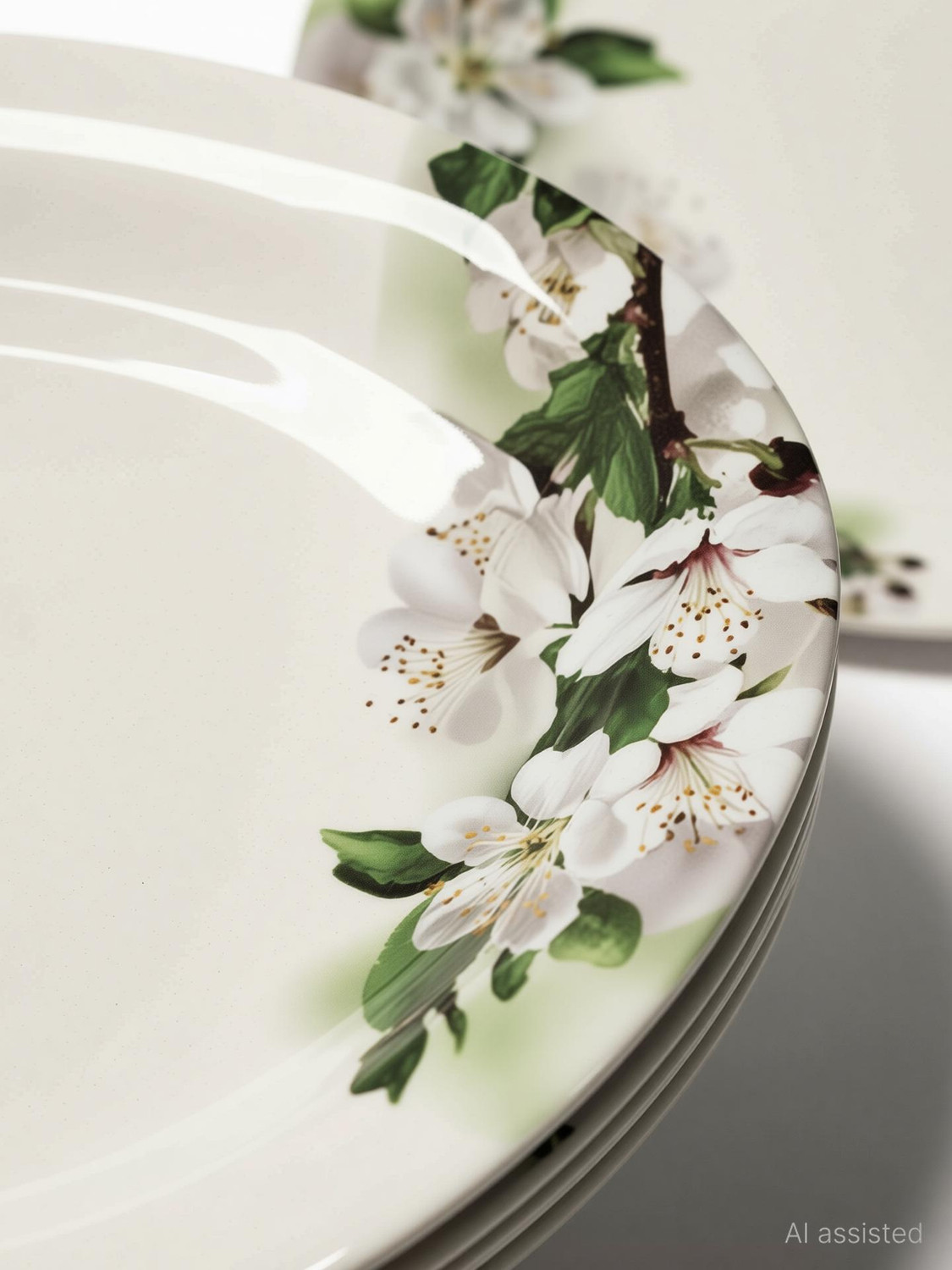 Image of BATANIYA Pack of 40 Melamin Green Floral High Gloss Dinner Set