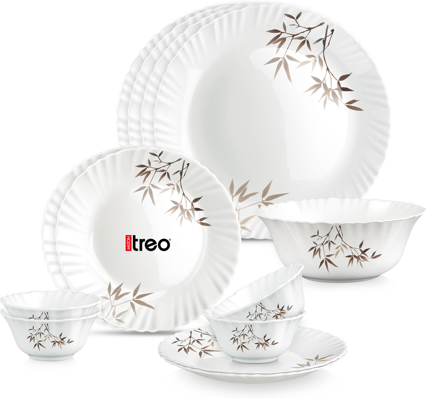 Image of TREO Pack of 13 Opalware Opalware Aurelia Arashi Dinner Set of 13 | Serving for 4 | Dining & Gifting Dinner Set