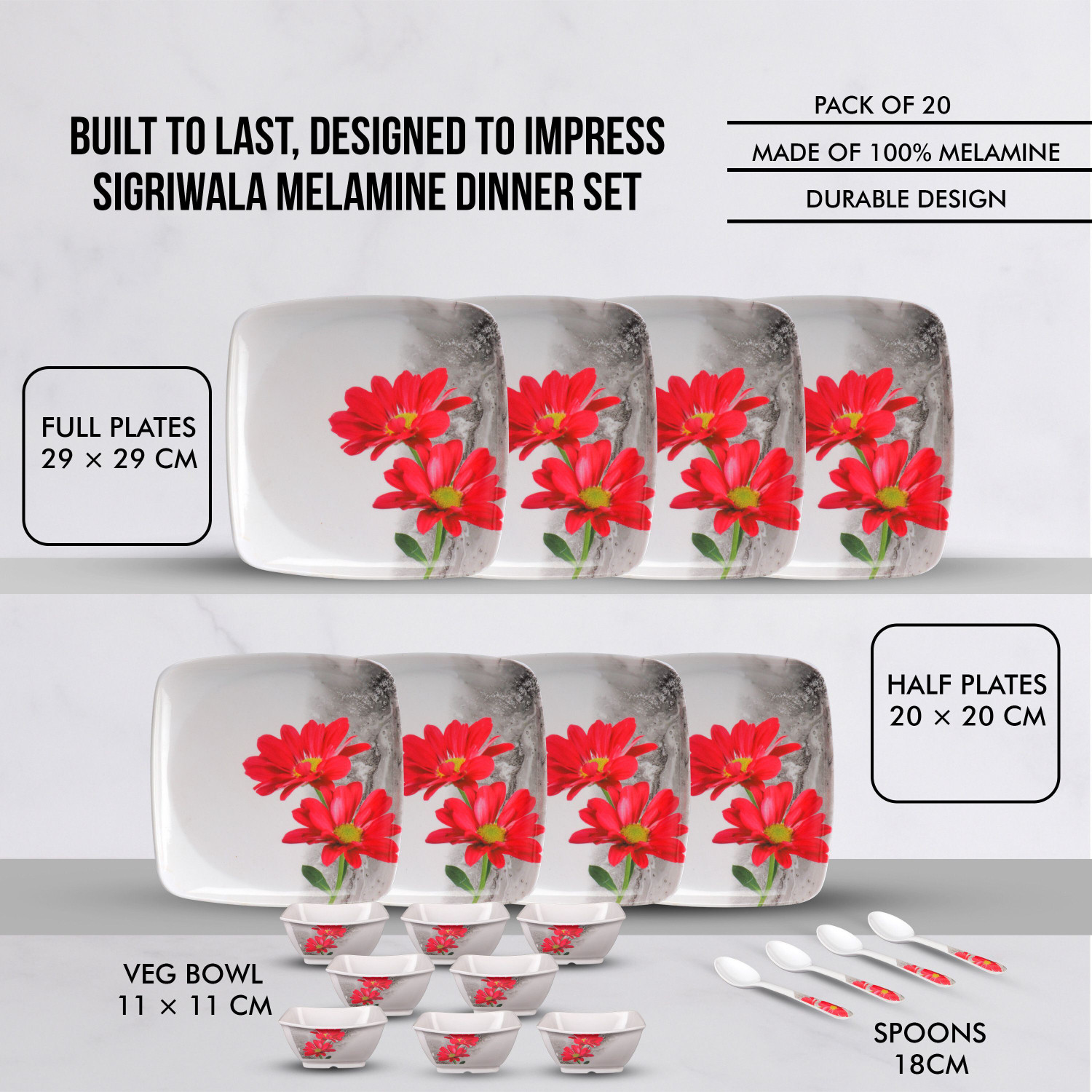 Image of Sigri-wala Pack of 20 Melamin Dinner Set
