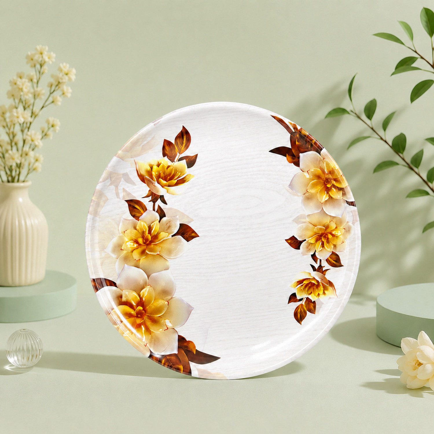 Image of WCSE Pack of 32 Melamin City Gold 100% Food grade and Dishwasher Safe|Stain resistant Dinner Set