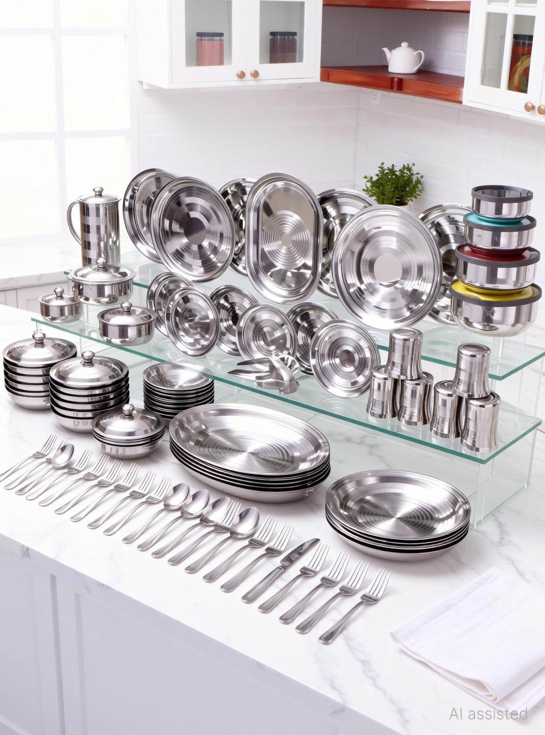 Image of Flipkart SmartBuy Pack of 70 Stainless Steel Flipkart SmartBuy Dinner Set