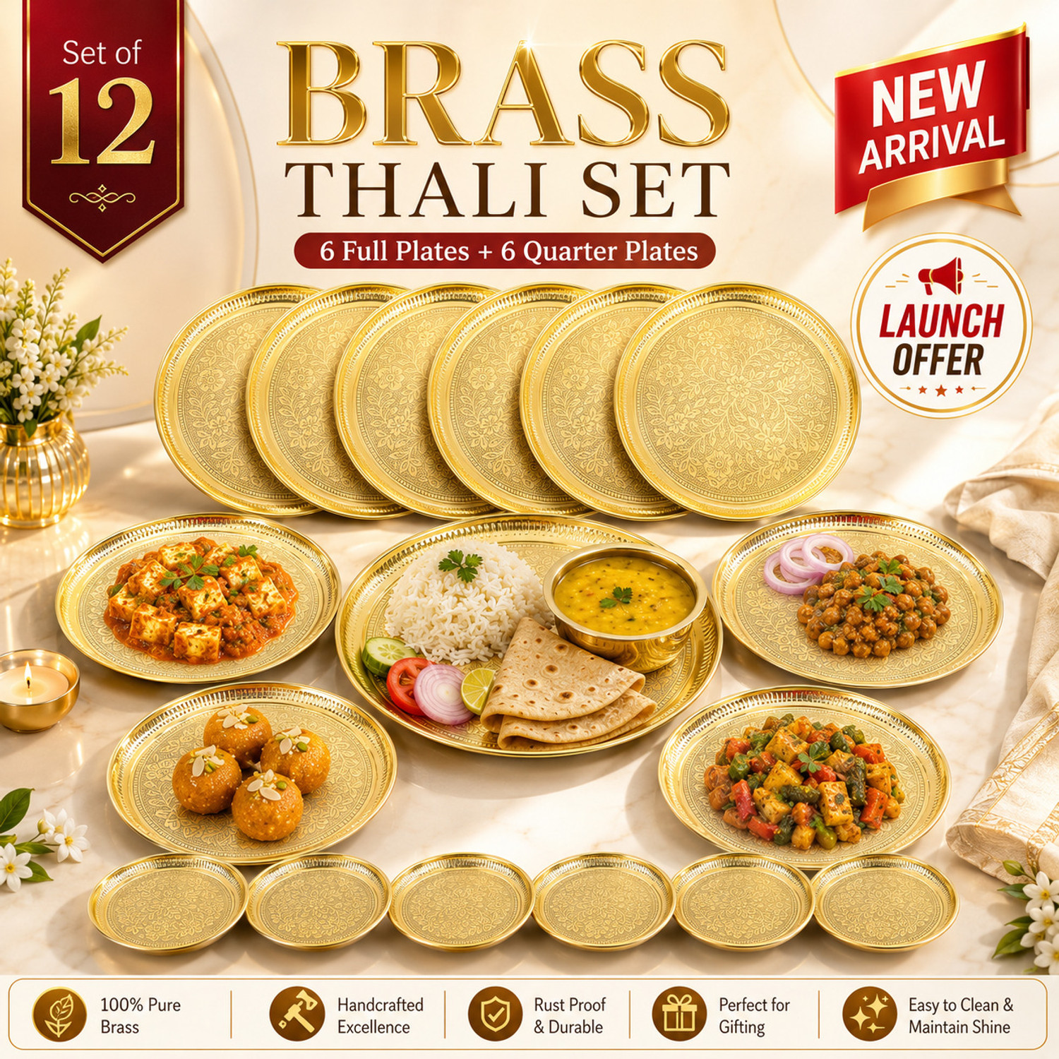Image of StopShop Pack of 12 Brass Dinner Set
