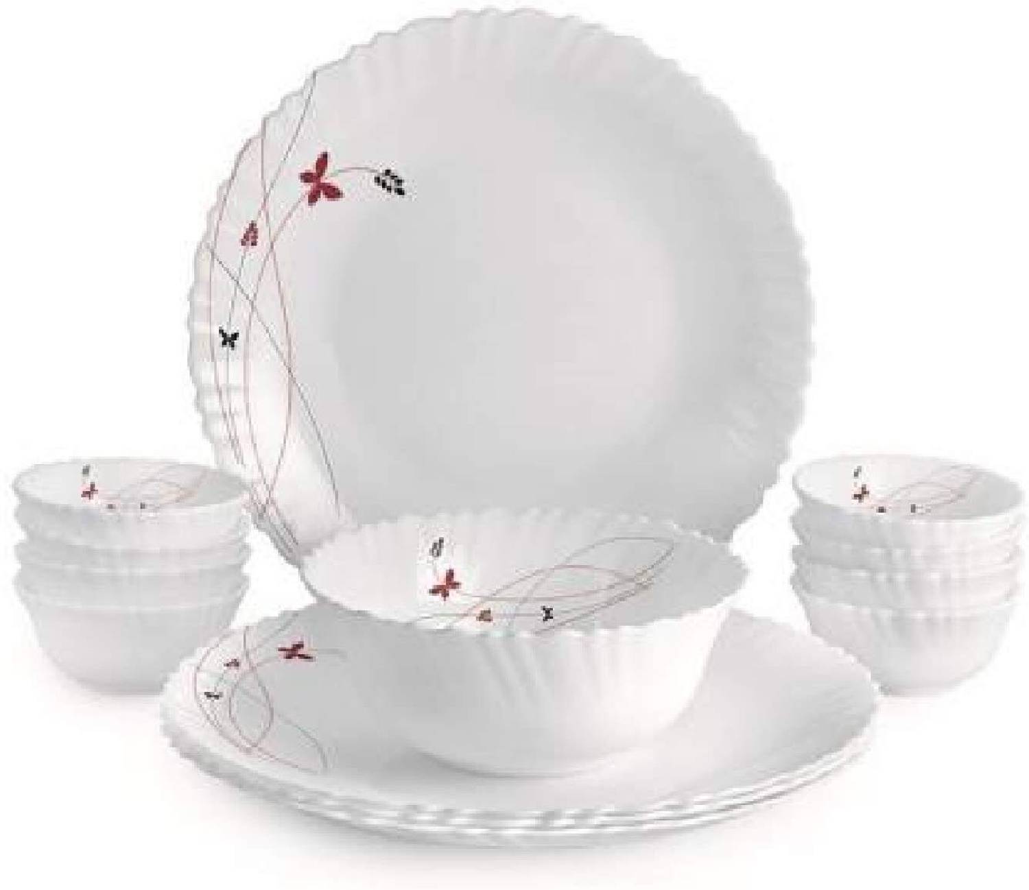 cello Pack of 13 Opalware Dazzle Lush Fiesta Dinner Set, 13 PC Dinner Set