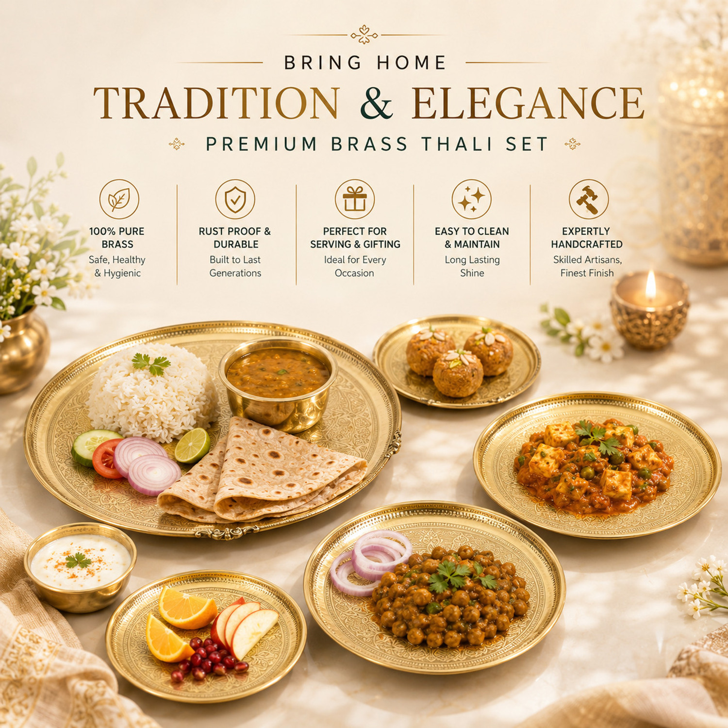 Image of StopShop Pack of 12 Brass Dinner Set