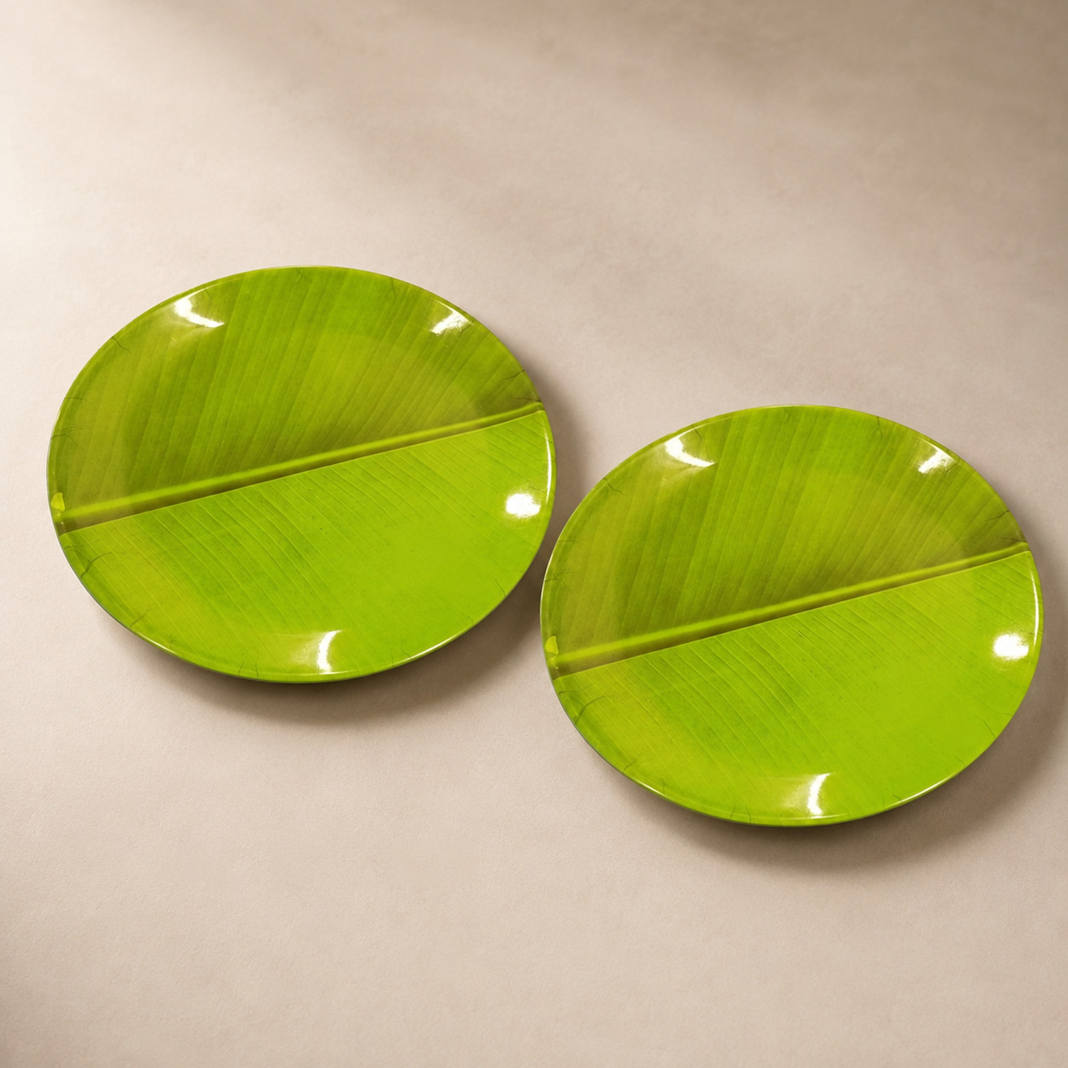 Image of Noman Melamine Banana Leaf Design Dinner Plate 11 Inch, Green Dinner Plate