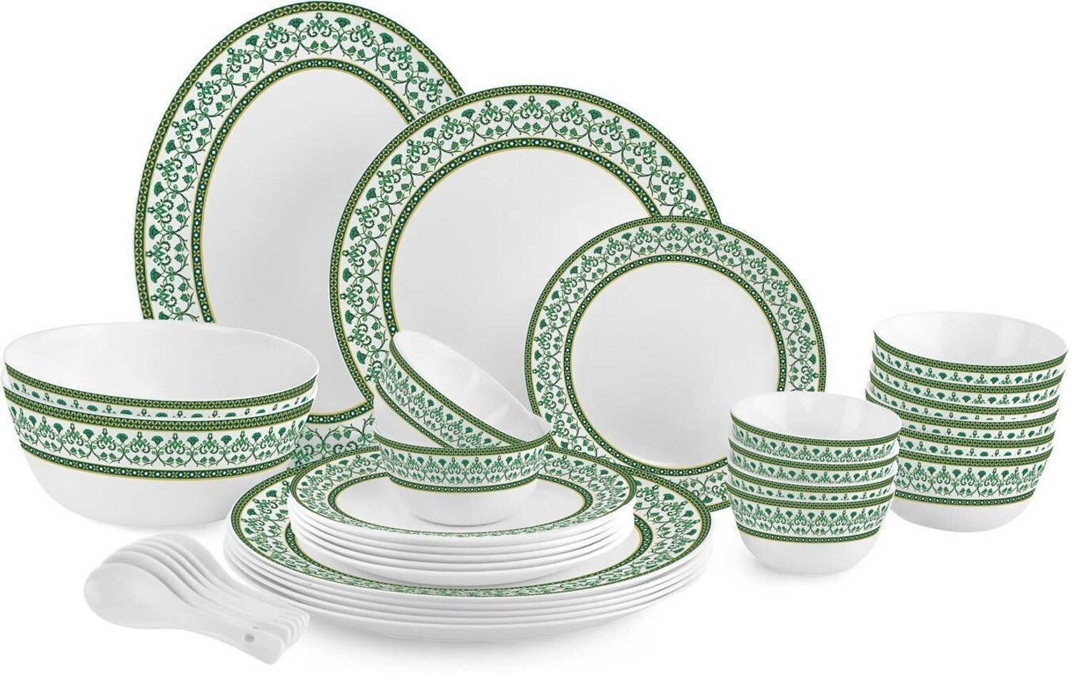 Image of cello Pack of 33 Opalware Solitaire Series Verde 33 pcs Dinner Set