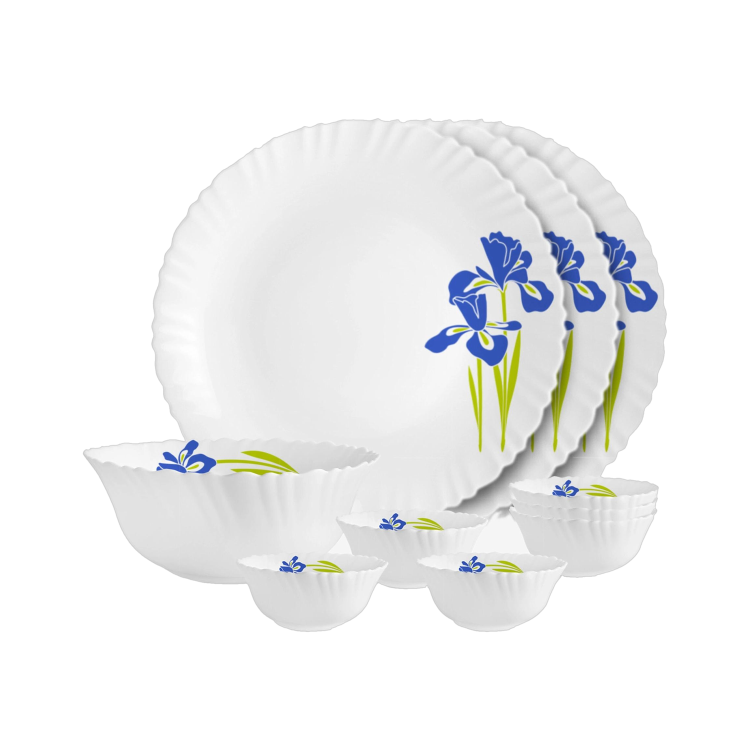 cello Pack of 10 Opalware Dazzle Opalware Blue Iris Dinner Set | Crockery Set | Blue Dinner Set