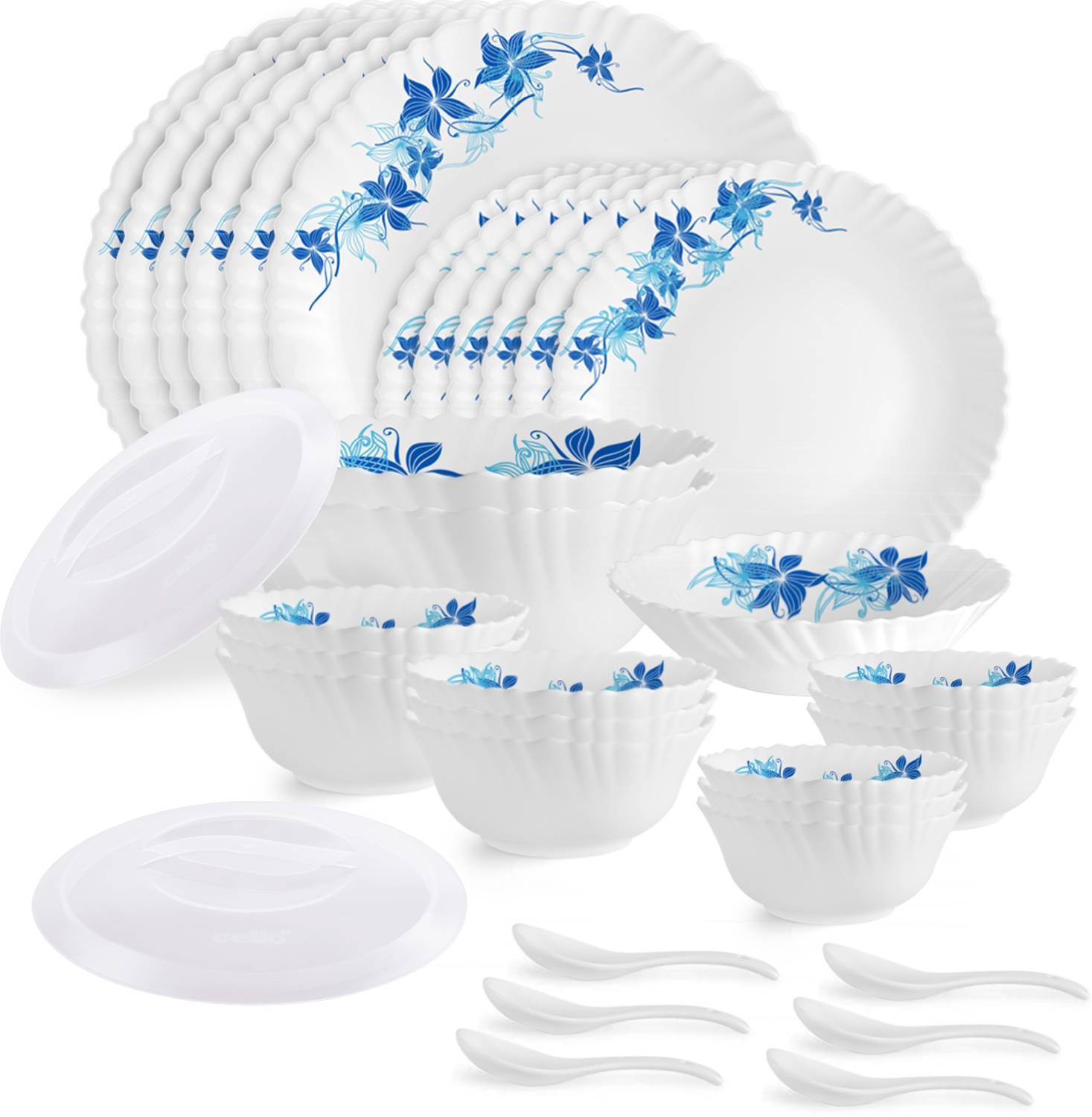 cello Pack of 35 Opalware Blue Swirl Dazzle Dinner Set