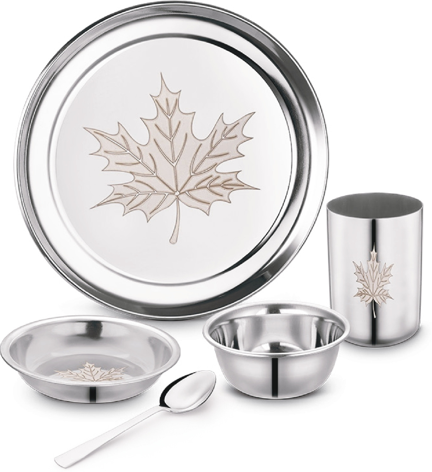 Image of Classic Essentials Pack of 5 Stainless Steel Dinner Set|Heavy Gauge|Kitchen Set|Permanent Laser-Maple Dinner Set