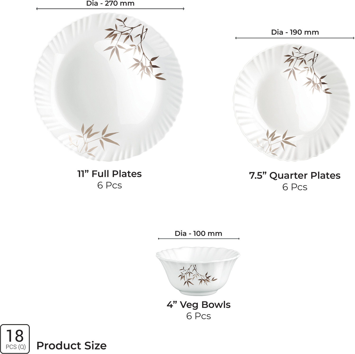 Image of TREO Pack of 18 Opalware Opalware Aurelia Arashi Dinner Set of 18 | Serving for 6 | Dining & Gifting Dinner Set