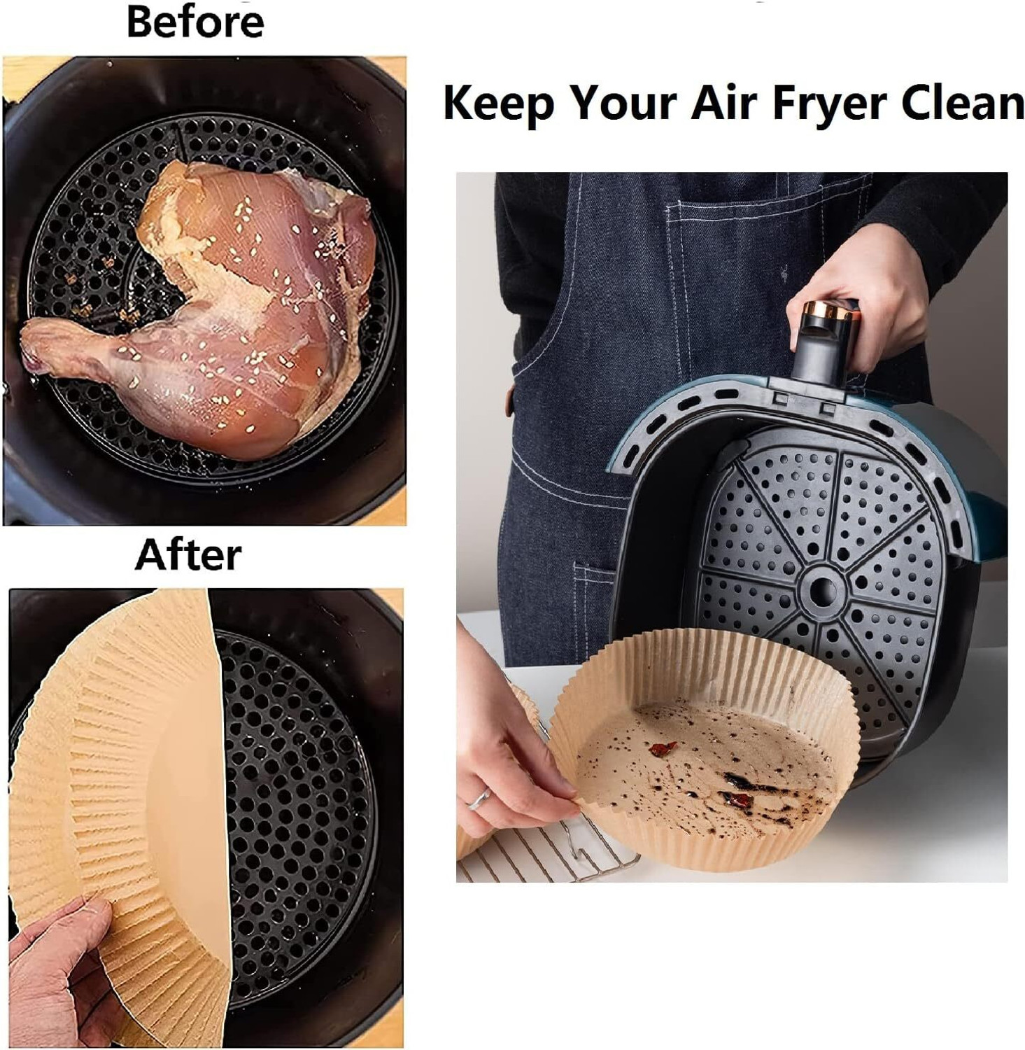 Image of Ipsit 100PCS Fryer-Paper Disposable Paper, Baking Paper & Oil-proof with Oil Brush Airfryer Tray