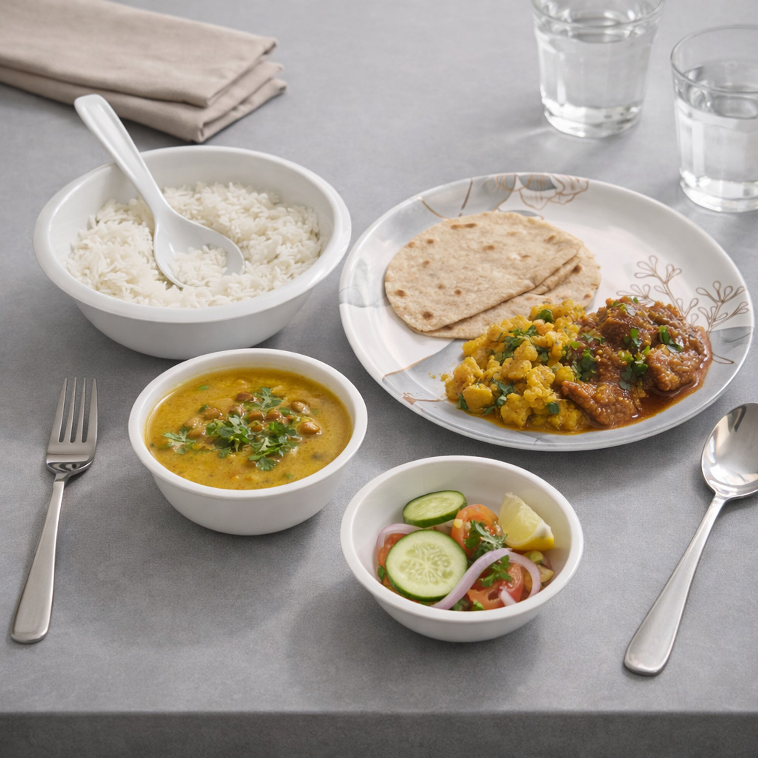 Image of WCSE Pack of 32 Melamin Food Grade Quality, Glossy look, No Haldi Stain, No Oil Stain, No Achar Stain Dinner Set