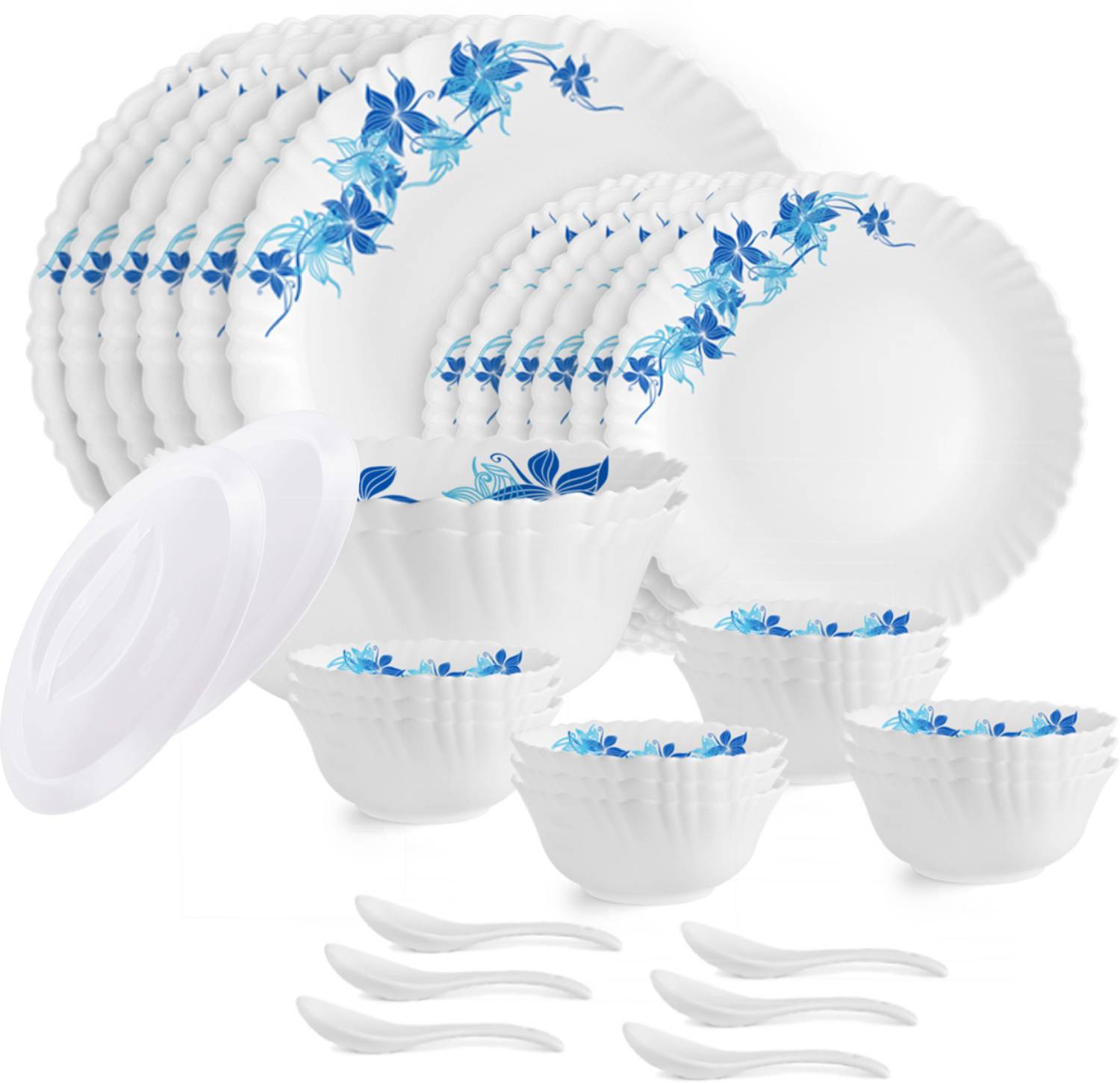 cello Pack of 34 Opalware Dazzle Series Swirl Crockery Dinner Set